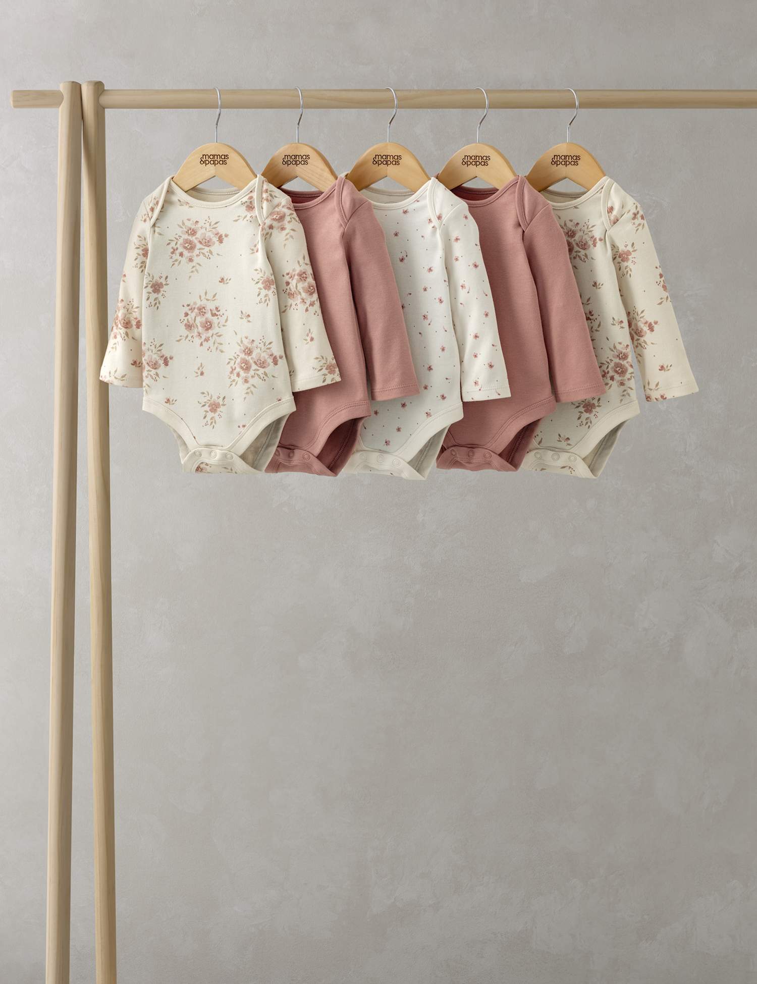 Mamas & Papas 5 Pack Pure Cotton Floral & Plain Bodysuits (0-24 Mths) Pink