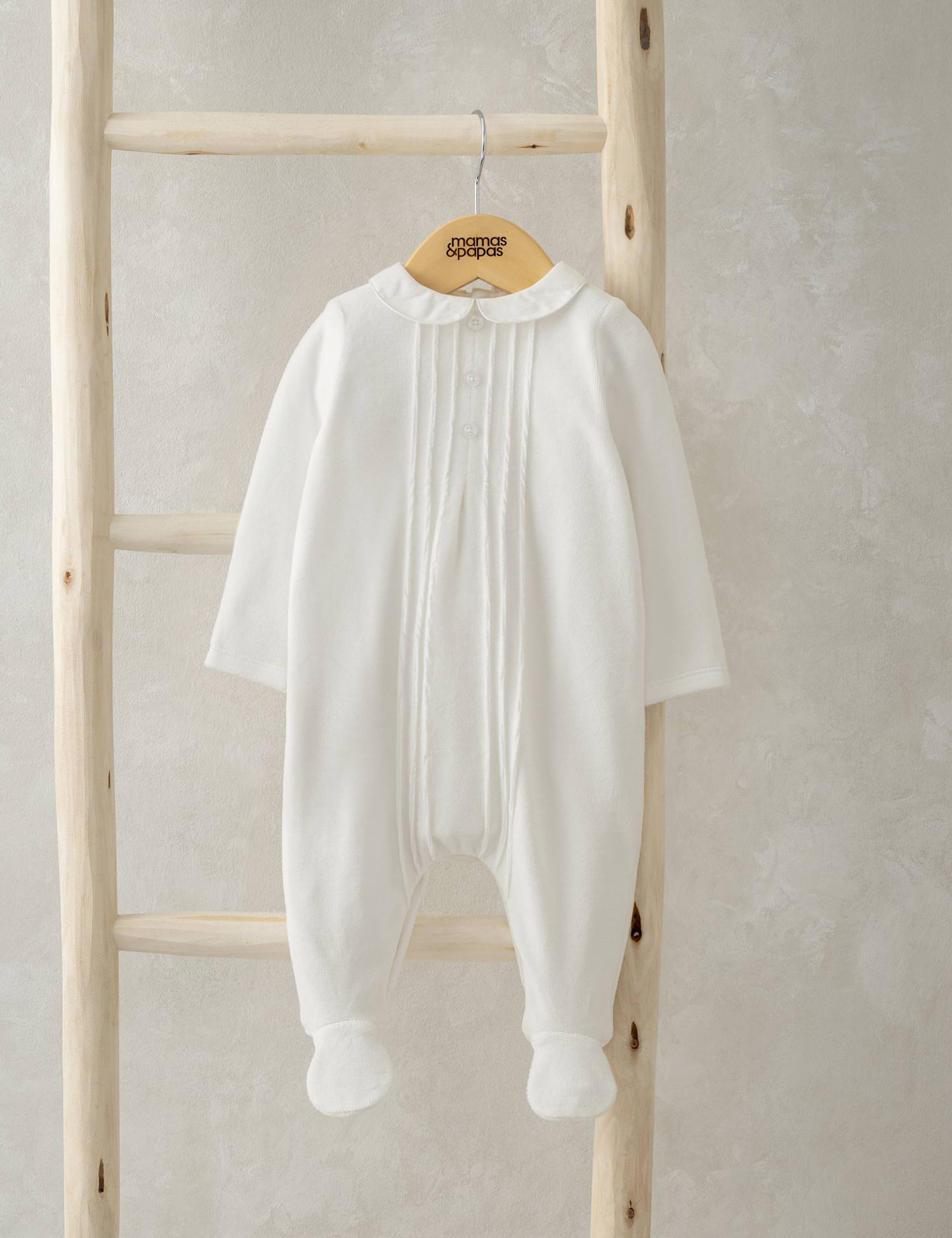 Mamas & Papas Cotton Rich Velour Sleepsuit (0-6 Mths) White