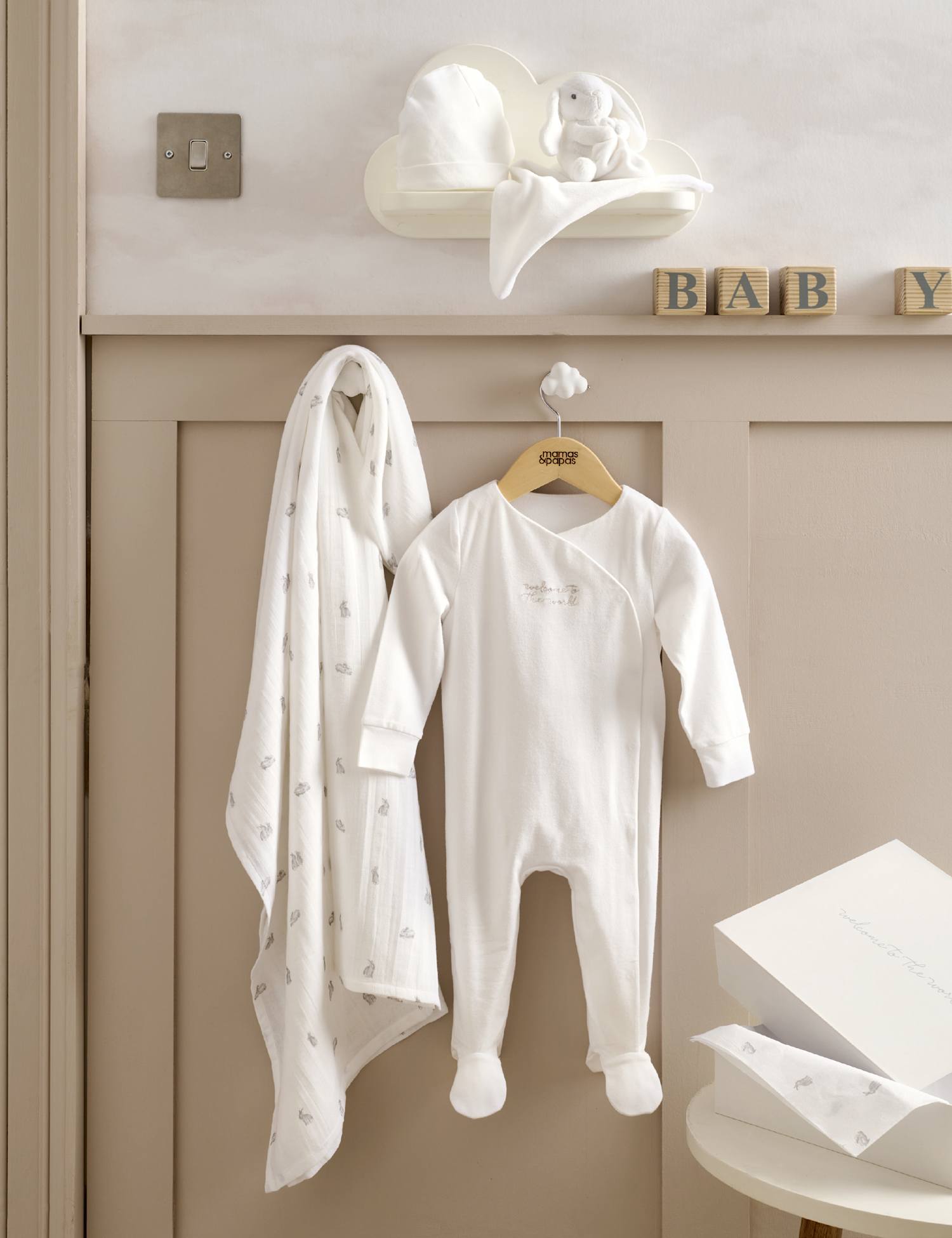 Mamas & Papas 4pc Pure Cotton Bunny Gift Set (0-3 Mths) White