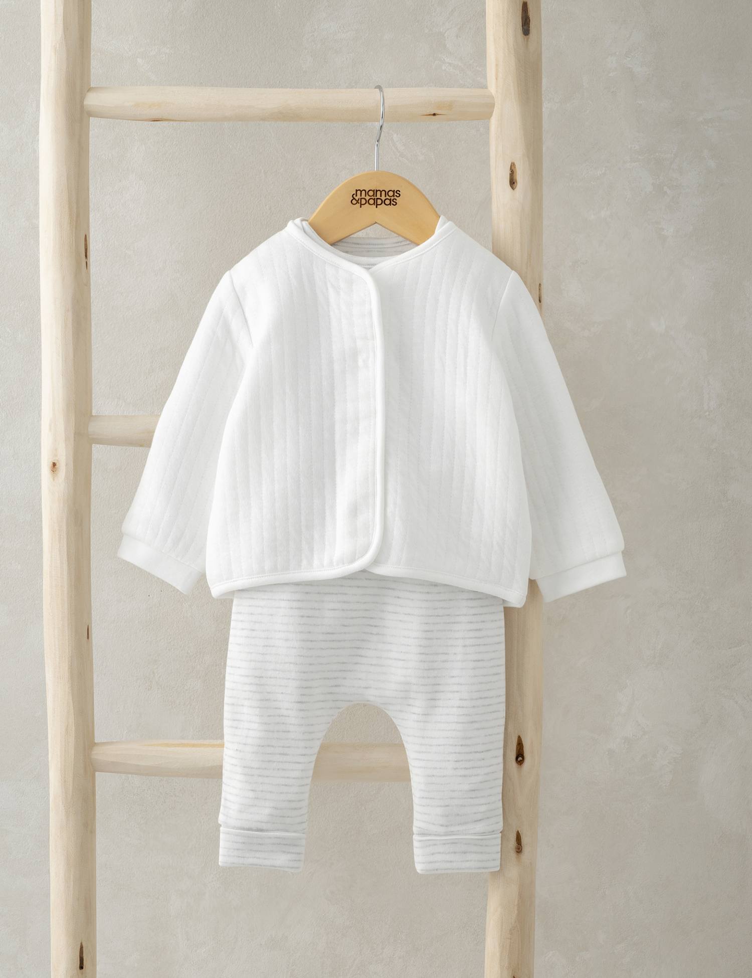 Mamas & Papas 3pc Cotton Rich Striped Outfit (0-6 Mths) White