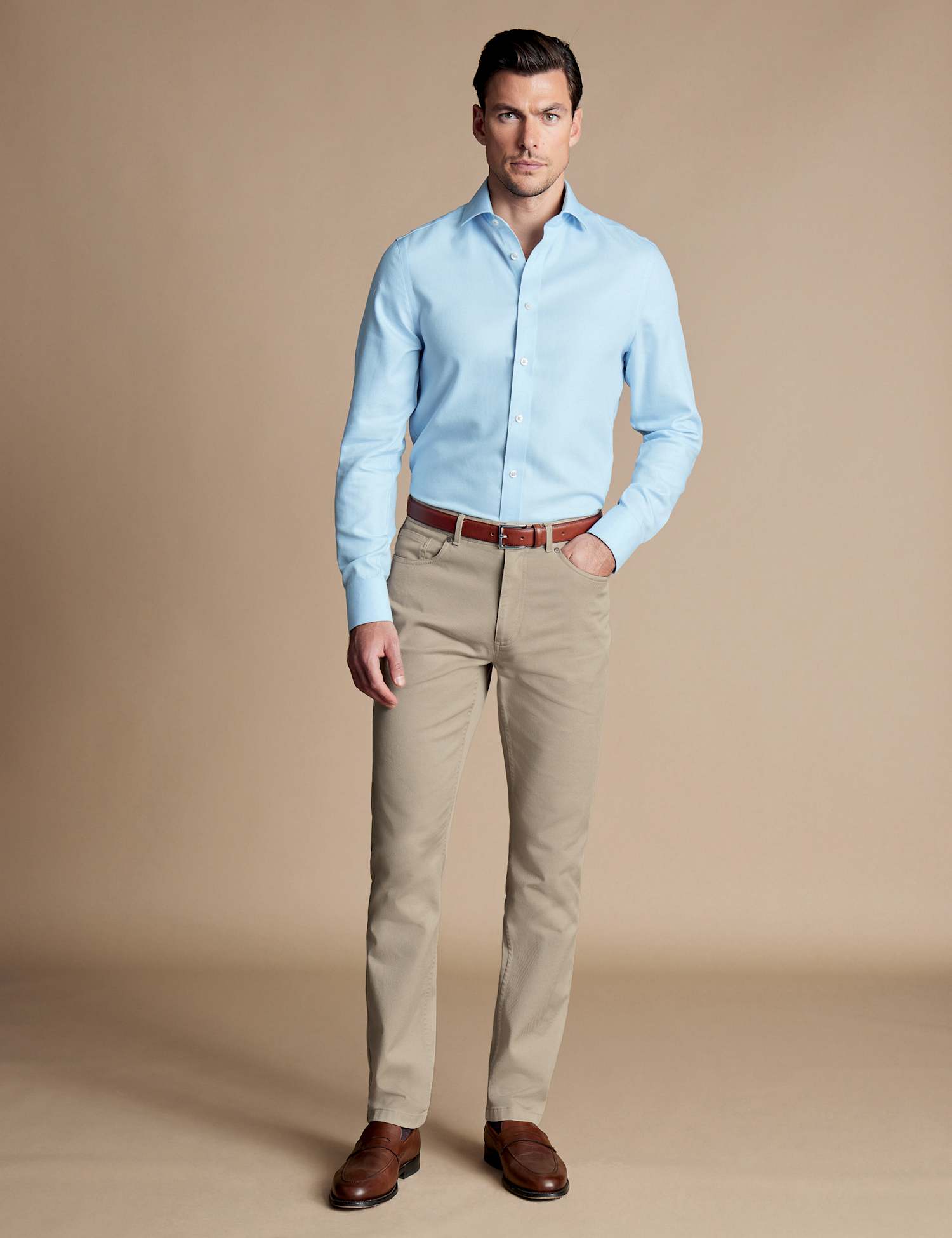 Charles Tyrwhitt Slim Fit Textured 5 Pocket Jeans Stone