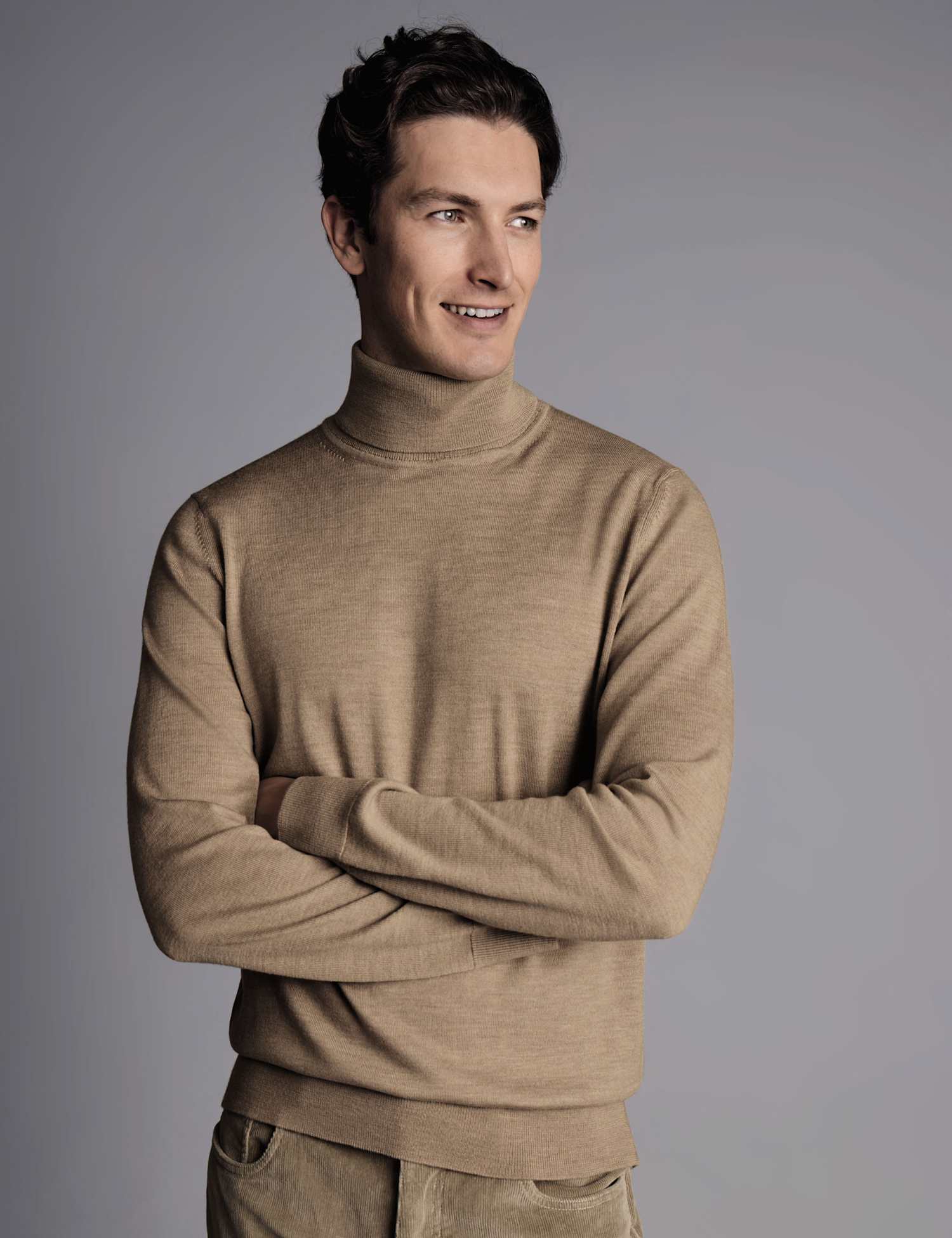 Charles Tyrwhitt Pure Merino Wool Roll Neck Jumper Stone