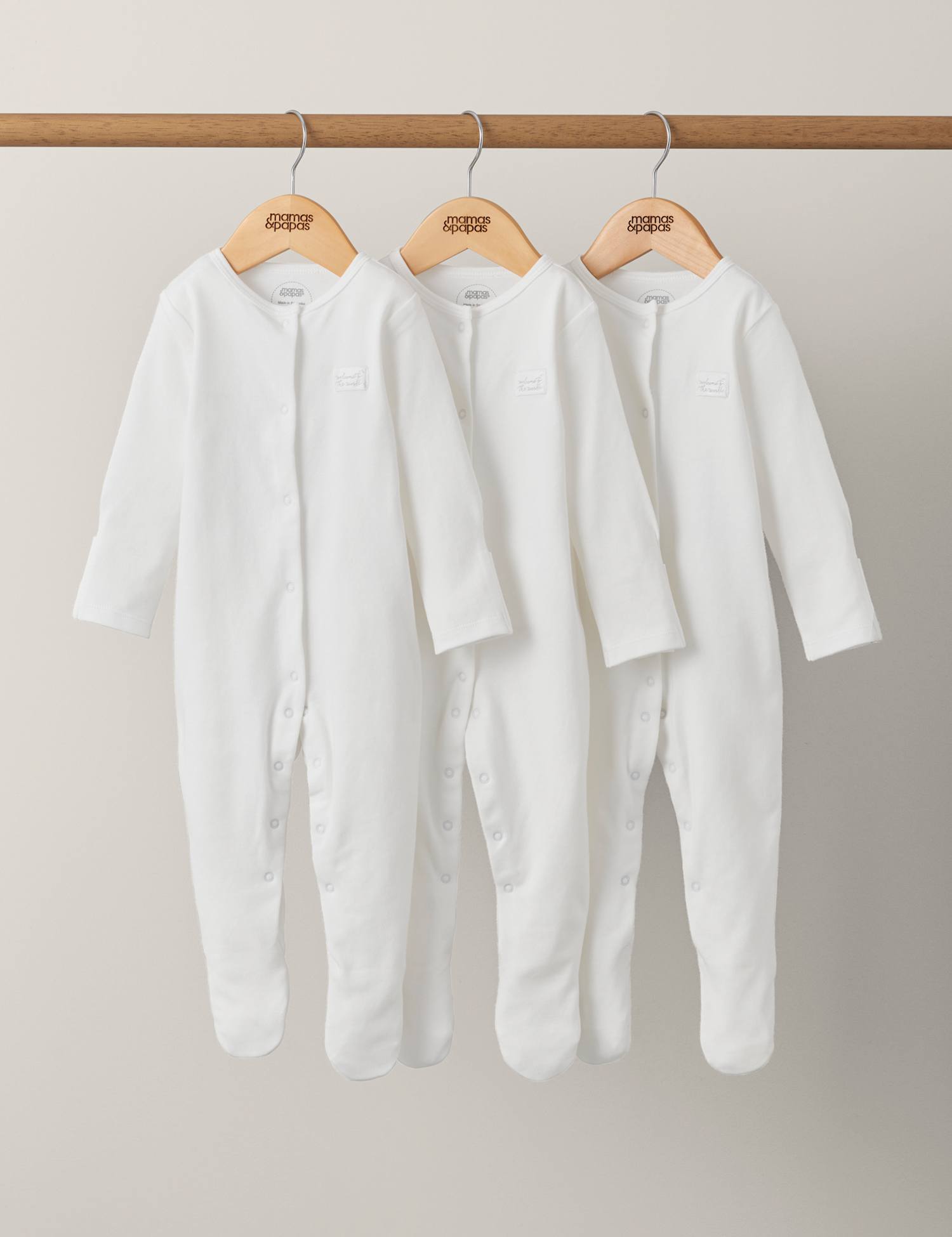 Mamas & Papas 3 Pack Pure Cotton Sleepsuits (7lbs-2 Yrs) White