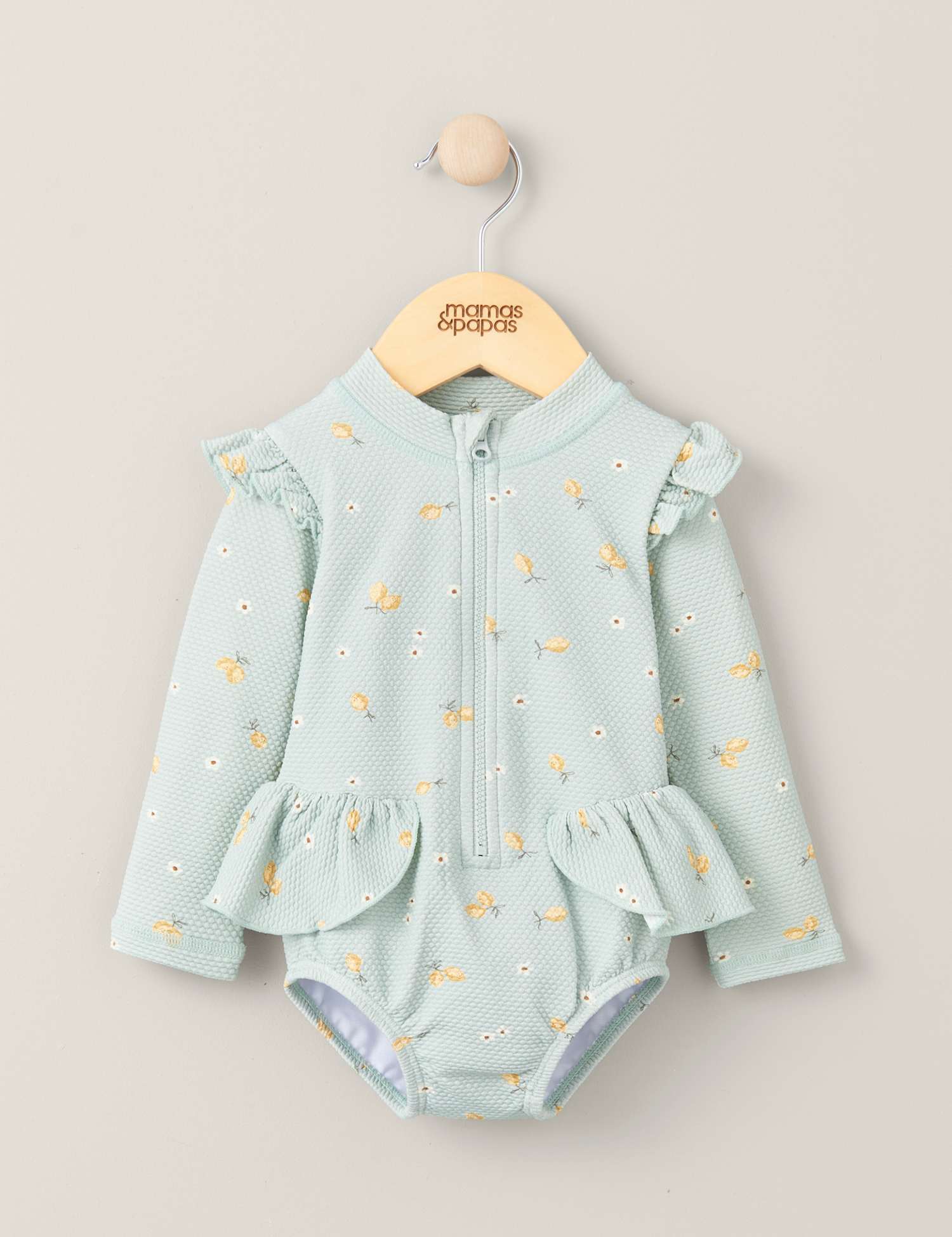 Mamas & Papas Textured Lemon Print Swimsuit (0-3 Yrs) Green