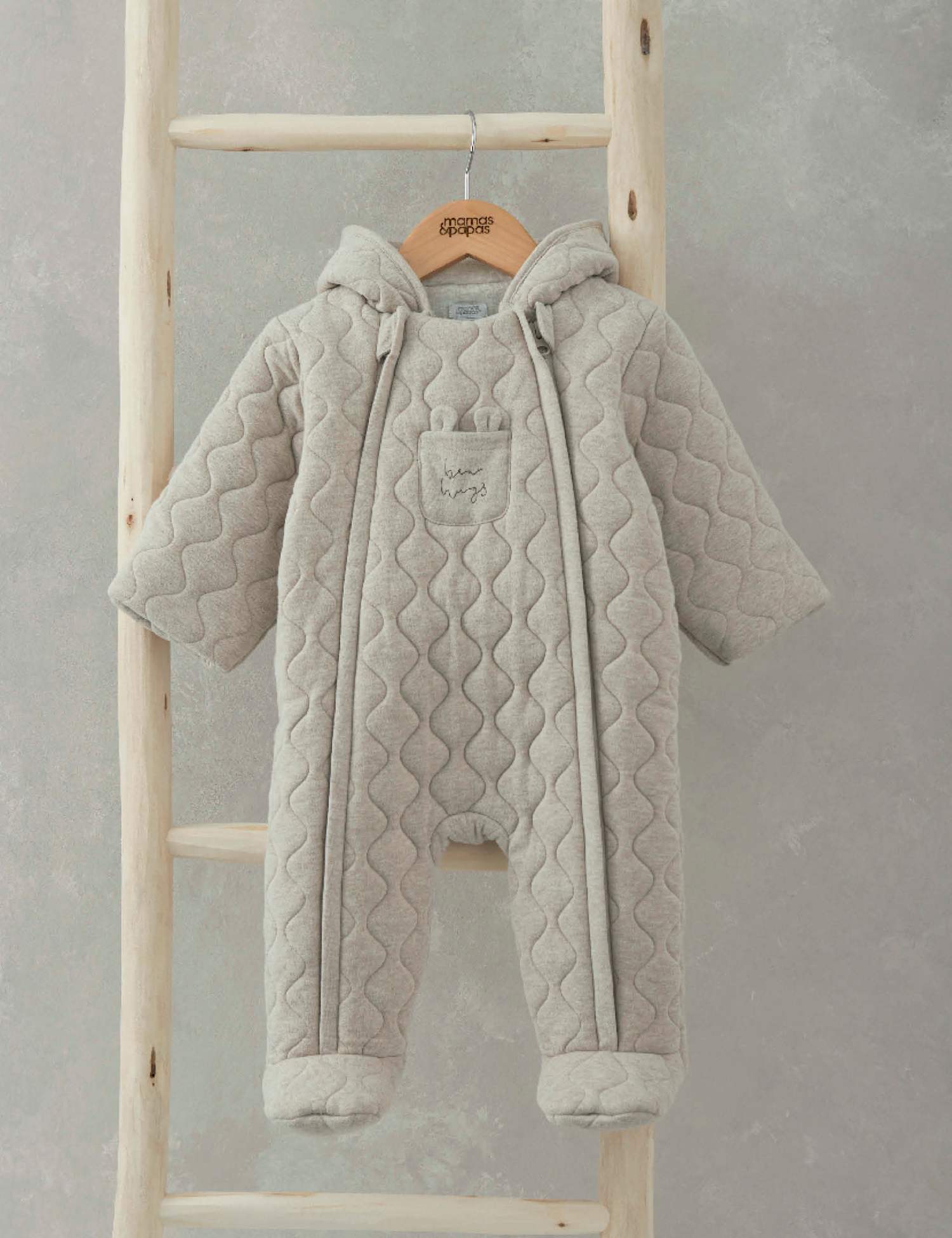 Mamas & Papas Pure Cotton Quilted Hooded Pramsuit (7lbs-1 Yrs) Brown