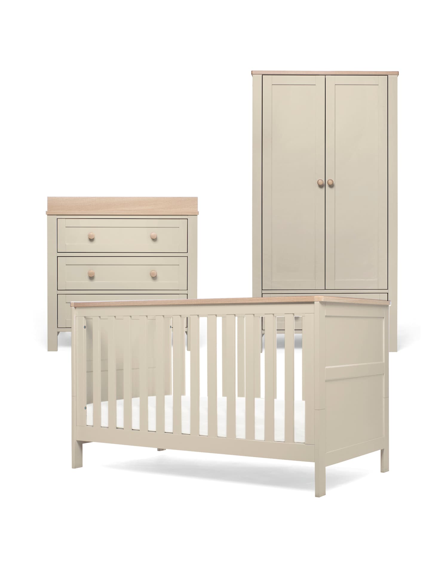 Mamas & Papas Wedmore 3 Piece Dresser Wardrobe & Cotbed Grey