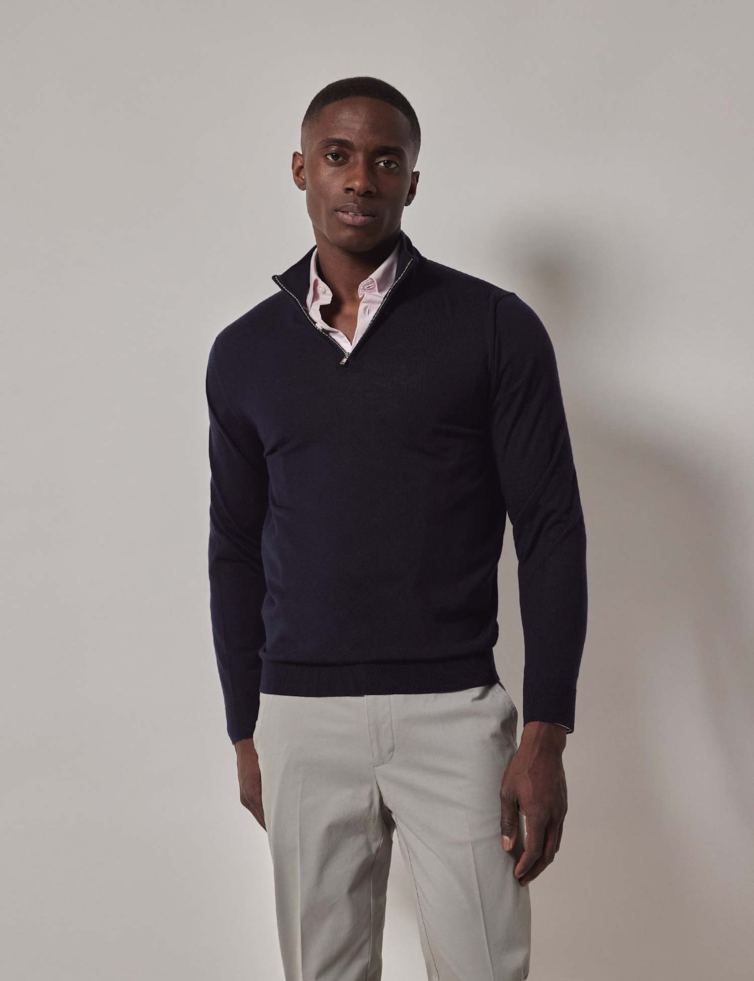 Hawes & Curtis Pure Wool Half Zip Jumper Navy