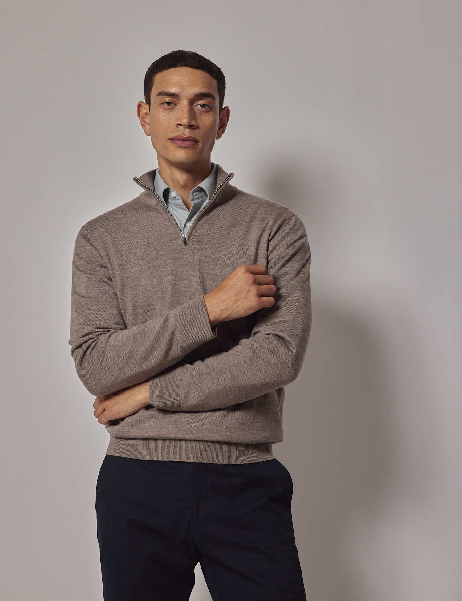 Hawes & Curtis Pure Wool Half Zip Jumper Neutral
