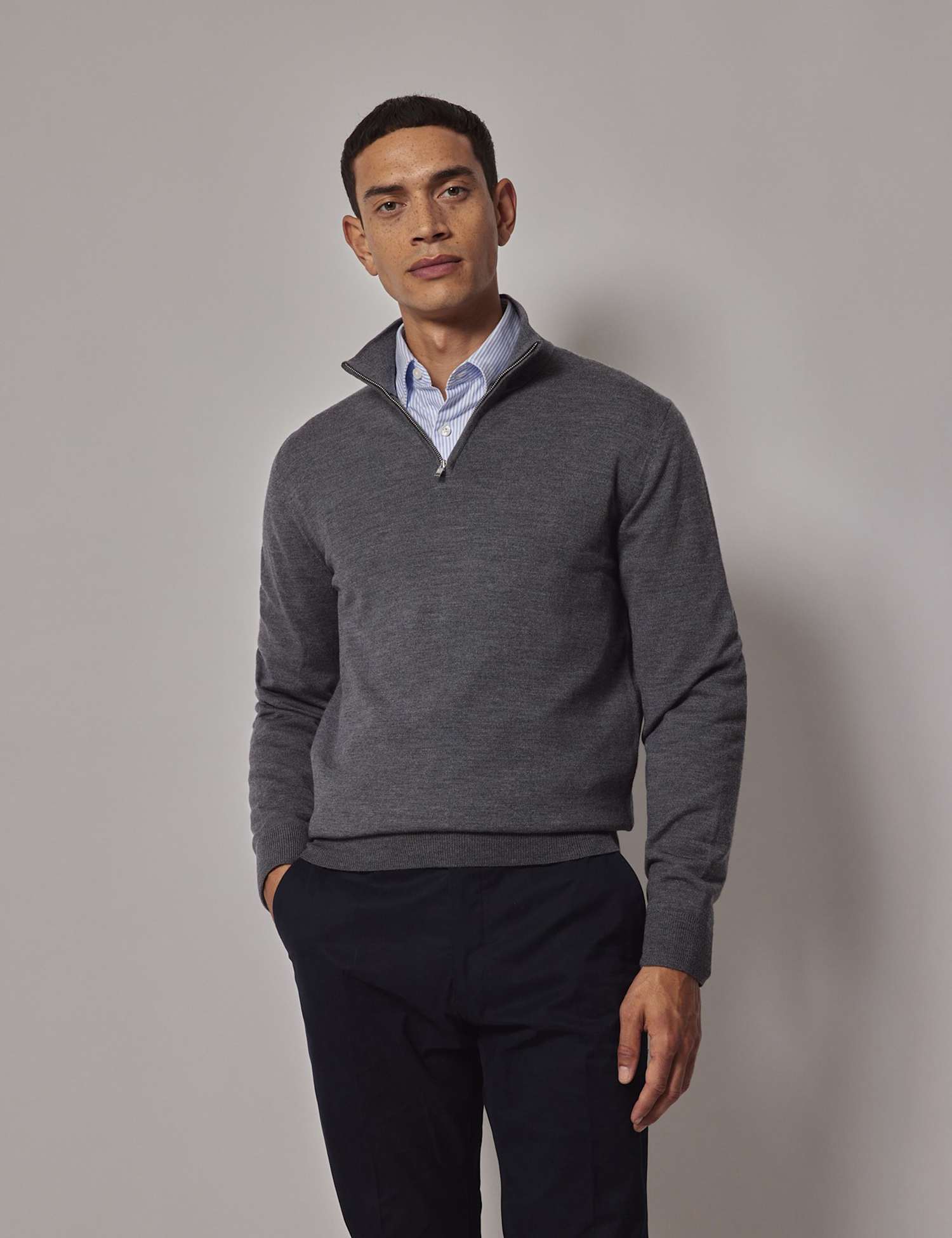Hawes & Curtis Pure Wool Half Zip Jumper Grey