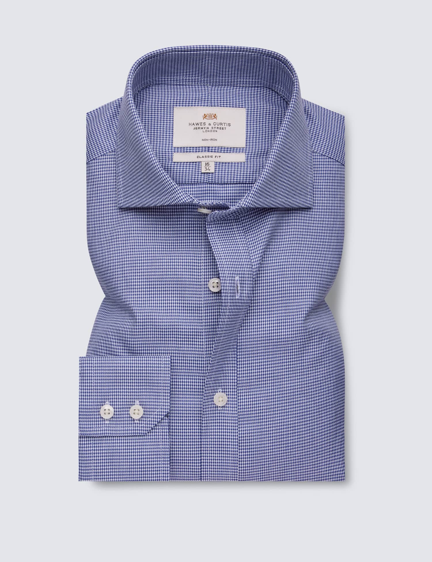 Hawes & Curtis Classic Fit Non Iron Pure Cotton Check Shirt Navy Mix