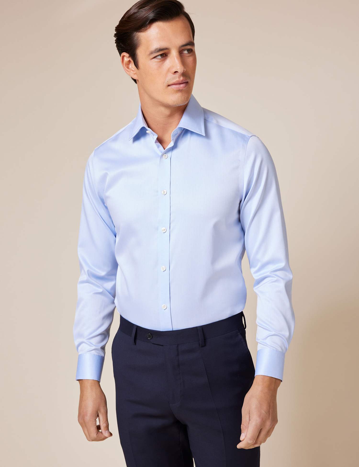 Hawes & Curtis Slim Fit Non Iron Pure Cotton Twill Shirt Blue