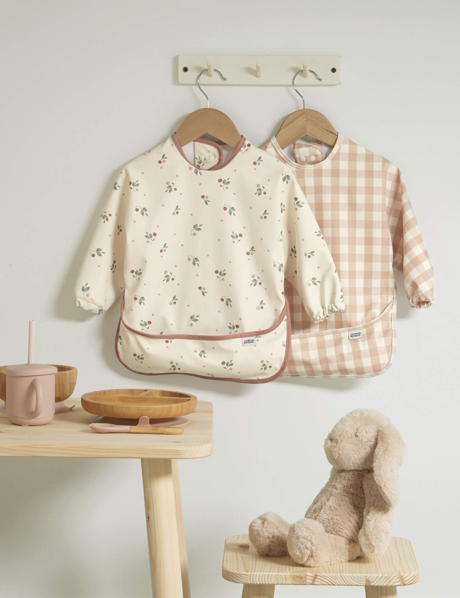 Mamas & Papas 2 Pack Checked & Cherry Dribble Bibs Pink
