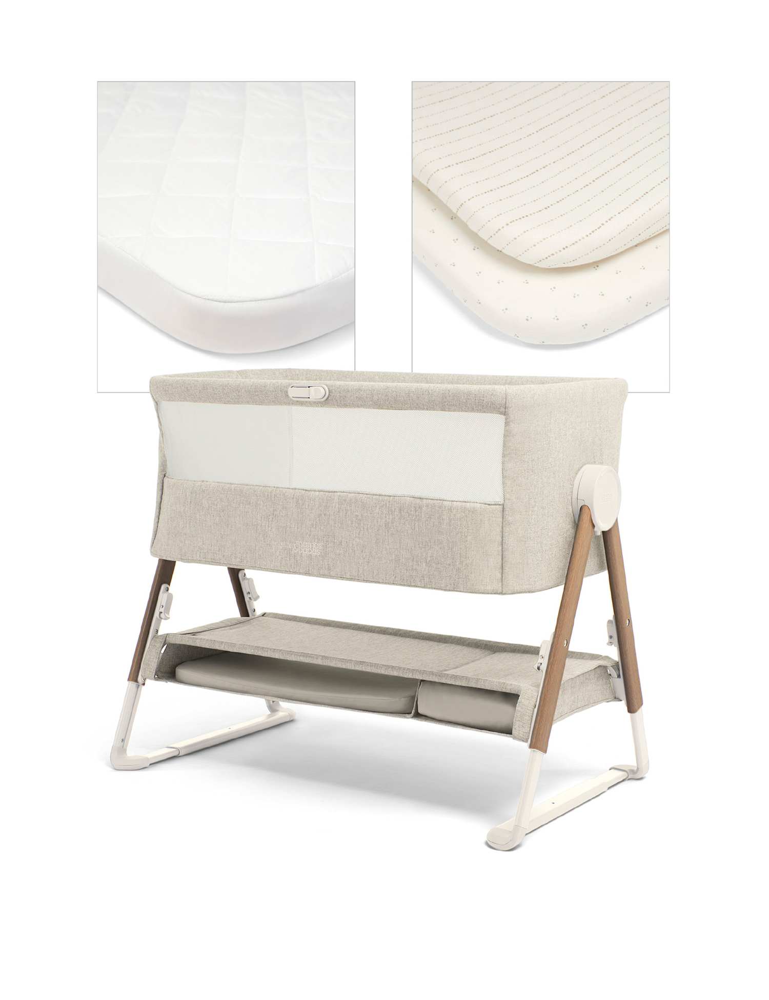 Mamas & Papas Lua Bedside Crib Bundle Beige