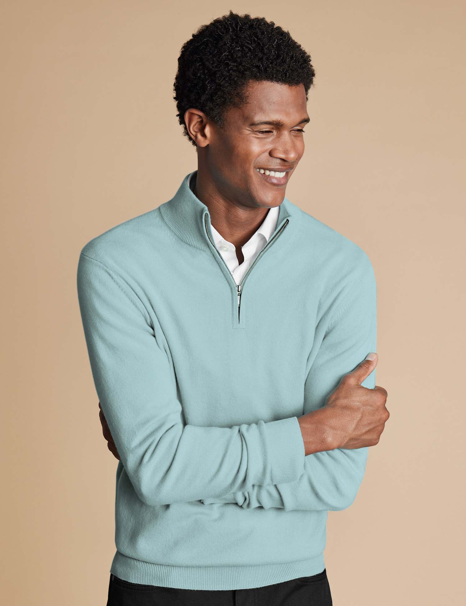 Charles Tyrwhitt Pure Cashmere Half Zip Jumper Green