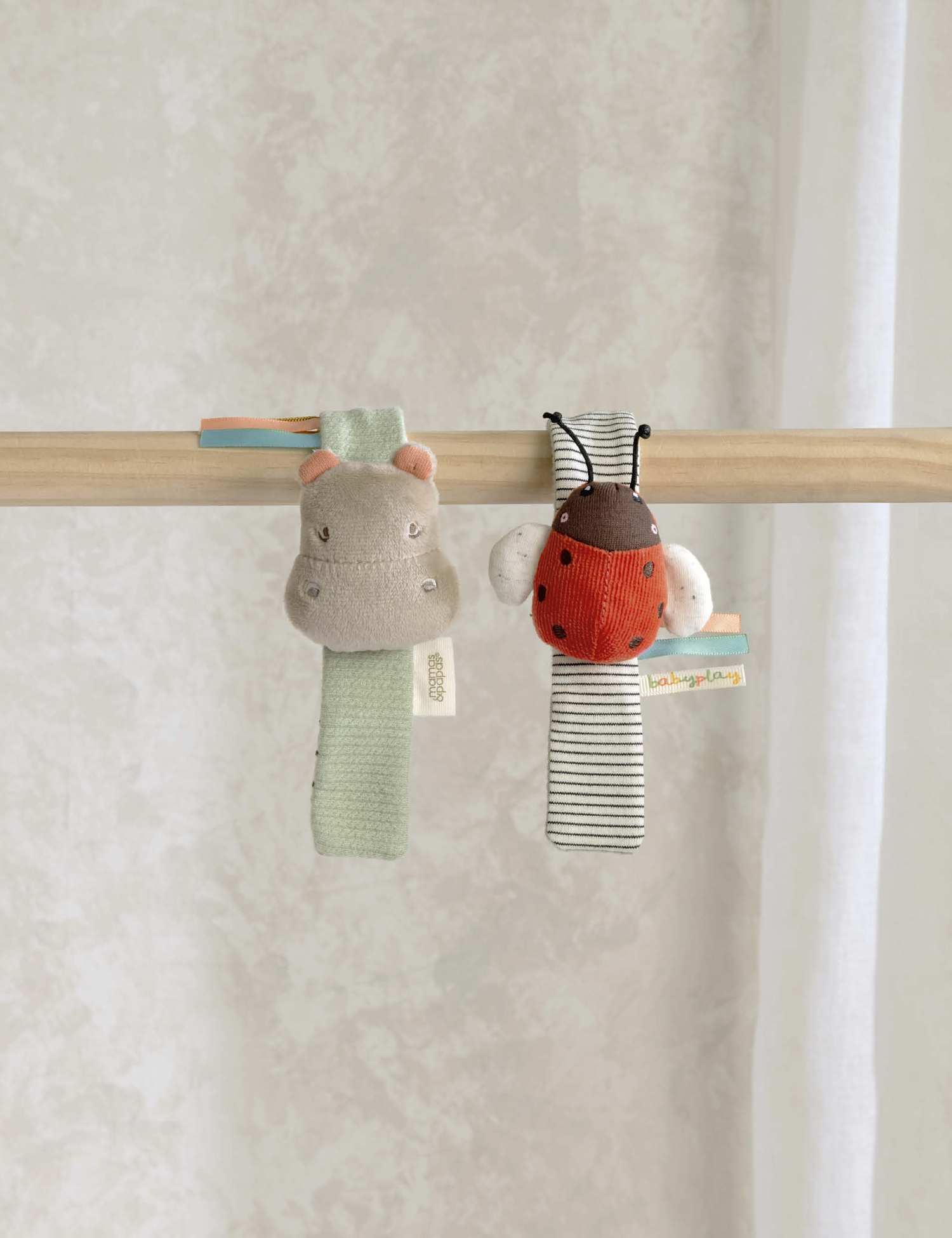 Mamas & Papas 2 Pack Hippo & Ladybird Wrist Rattles (0+ Mths) Multi