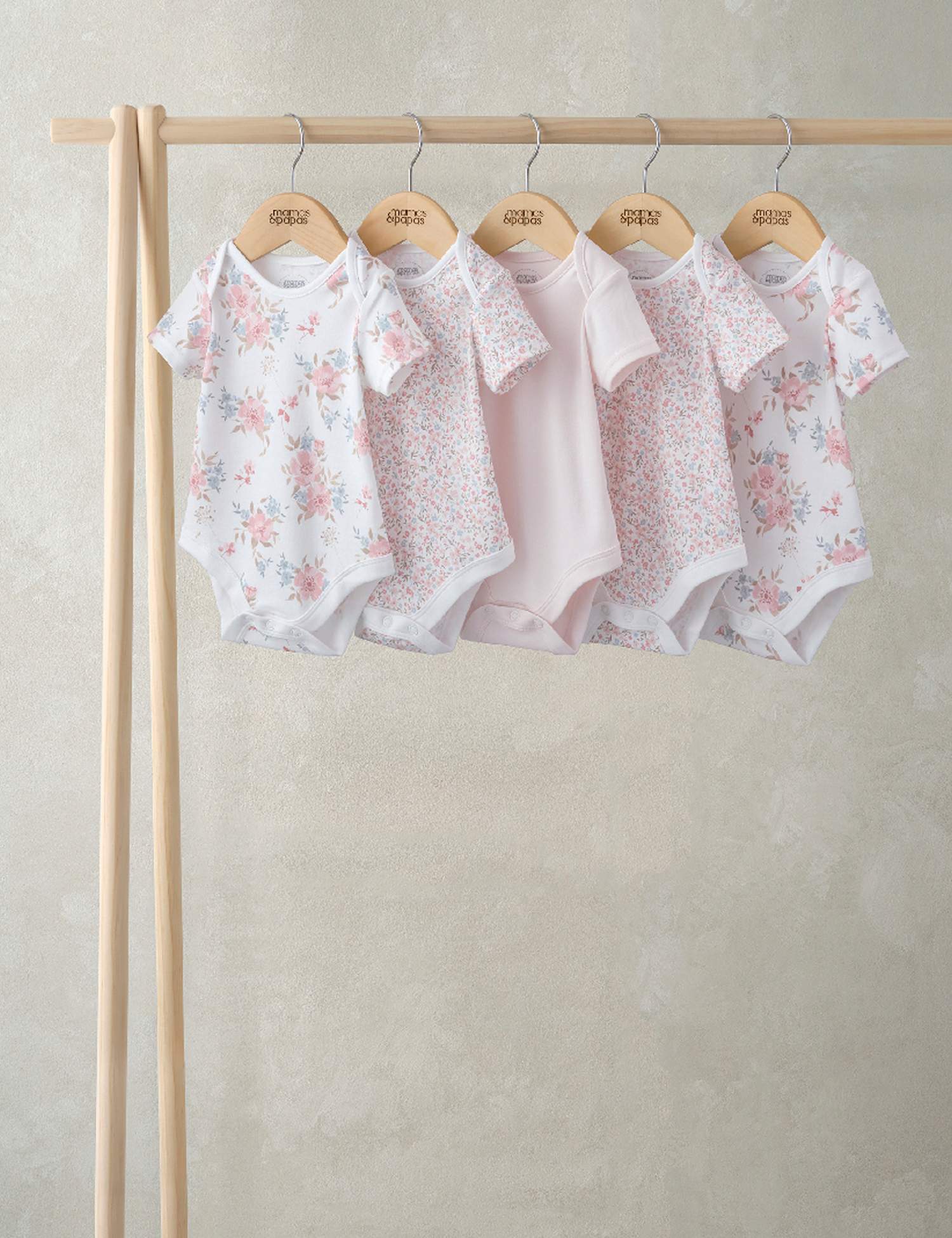 Mamas & Papas 5 Pack Pure Cotton Floral Bodysuits (0-24 Mths) Pink Mix