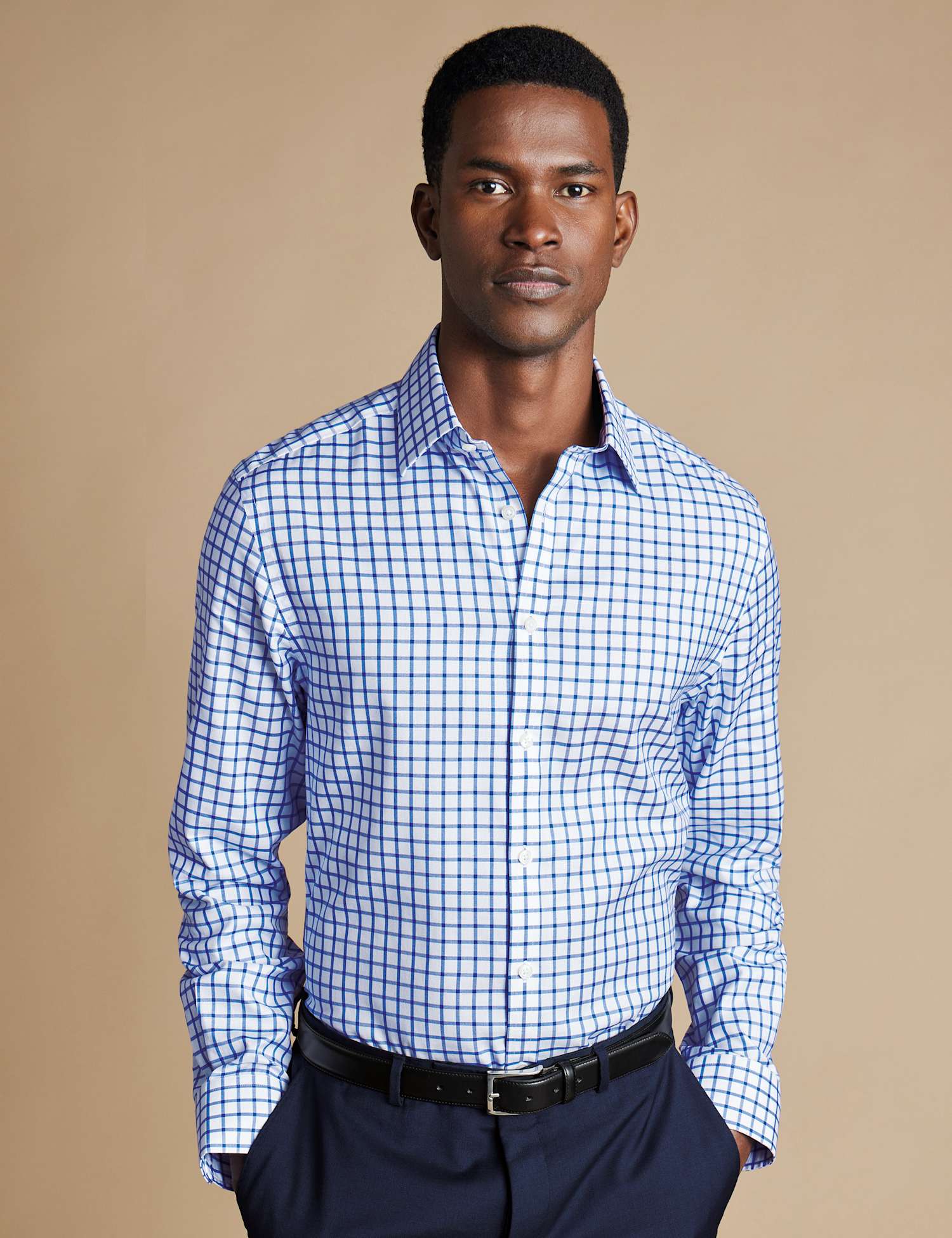 Charles Tyrwhitt Slim Fit Non Iron Twill Check Oxford Shirt Blue Mix