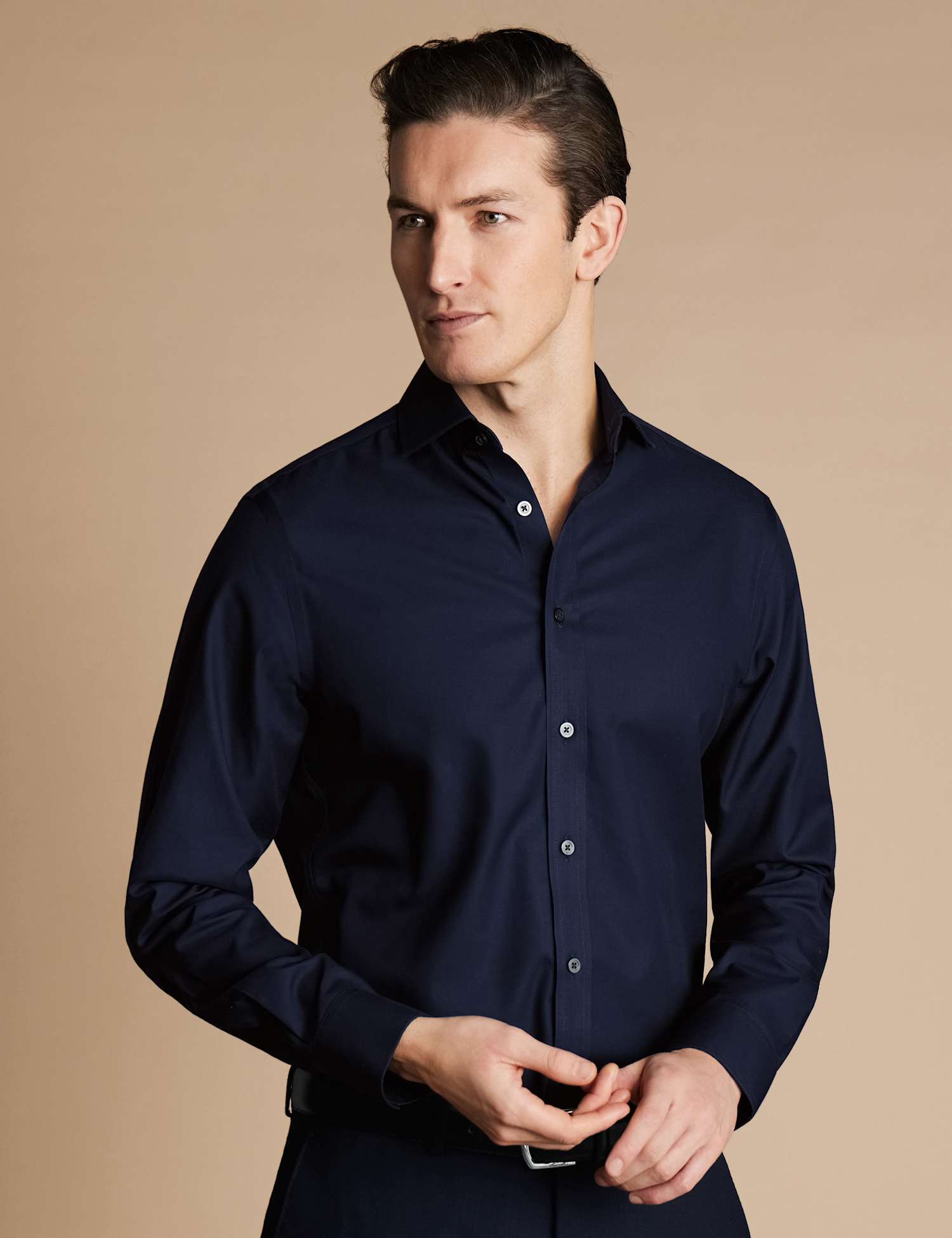 Charles Tyrwhitt Slim Fit Non Iron Pure Cotton Twill Shirt Navy