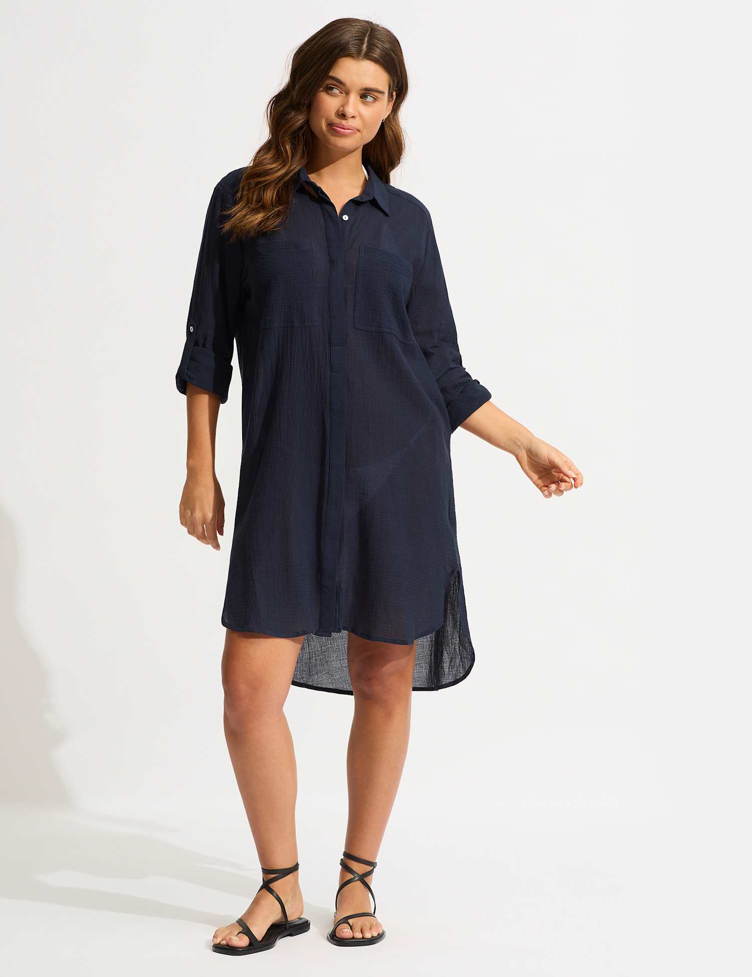 Seafolly Pure Cotton Beach Cover Up Shirt Navy