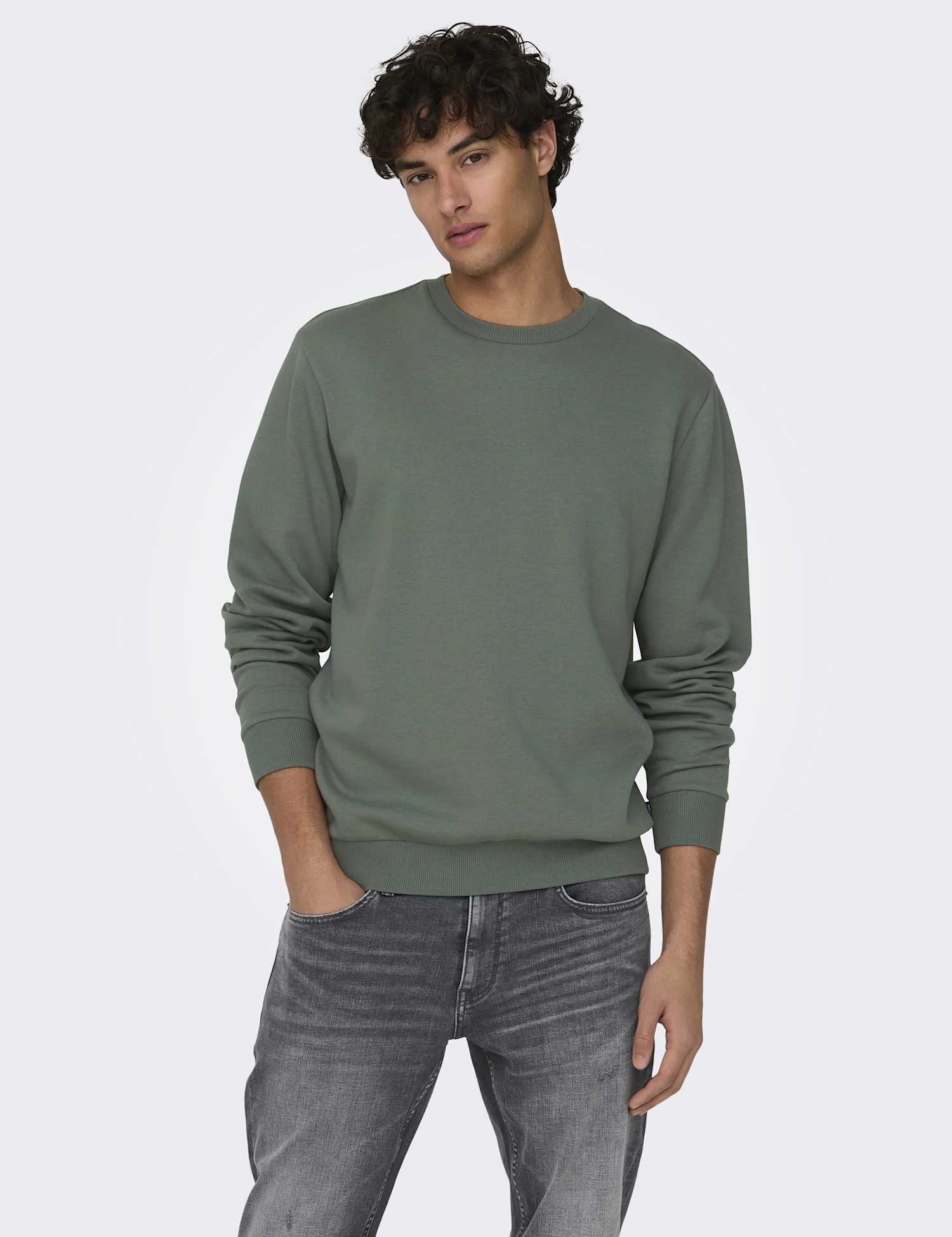 ONLY & SONS Cotton Rich Crew Neck Sweatshirt Grey