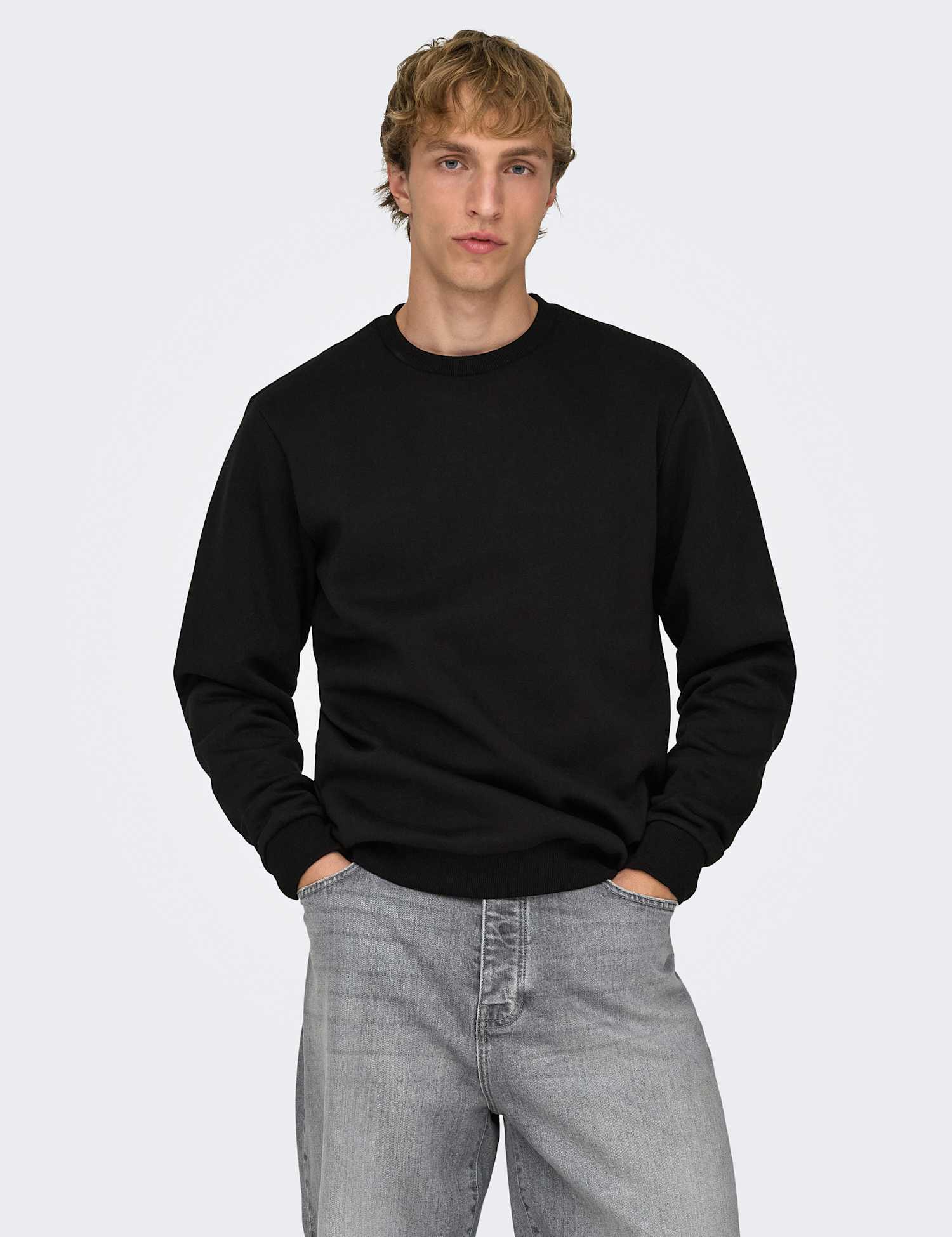 ONLY & SONS Cotton Rich Crew Neck Sweatshirt Black