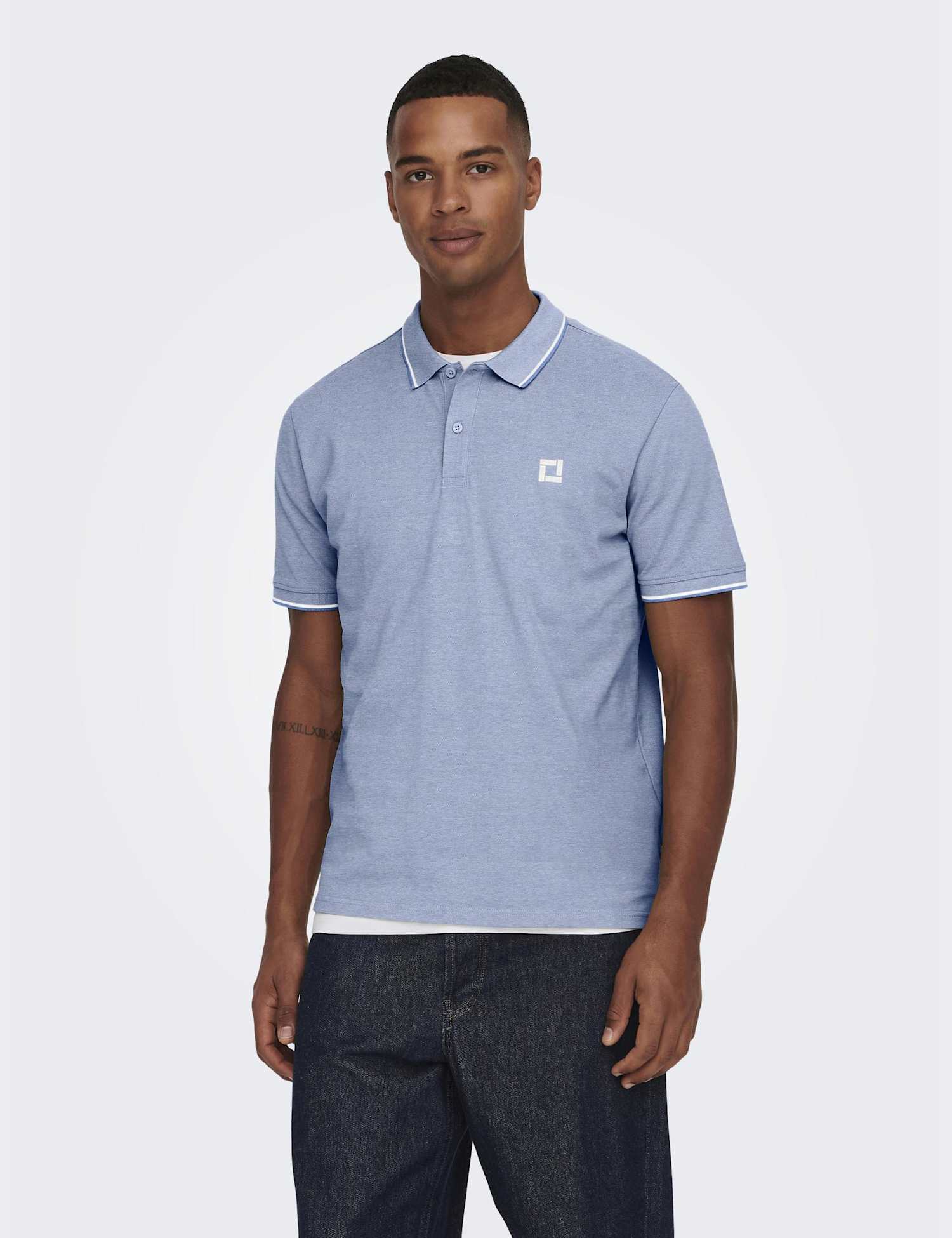 ONLY & SONS Pure Cotton Tipped Polo Shirt Blue