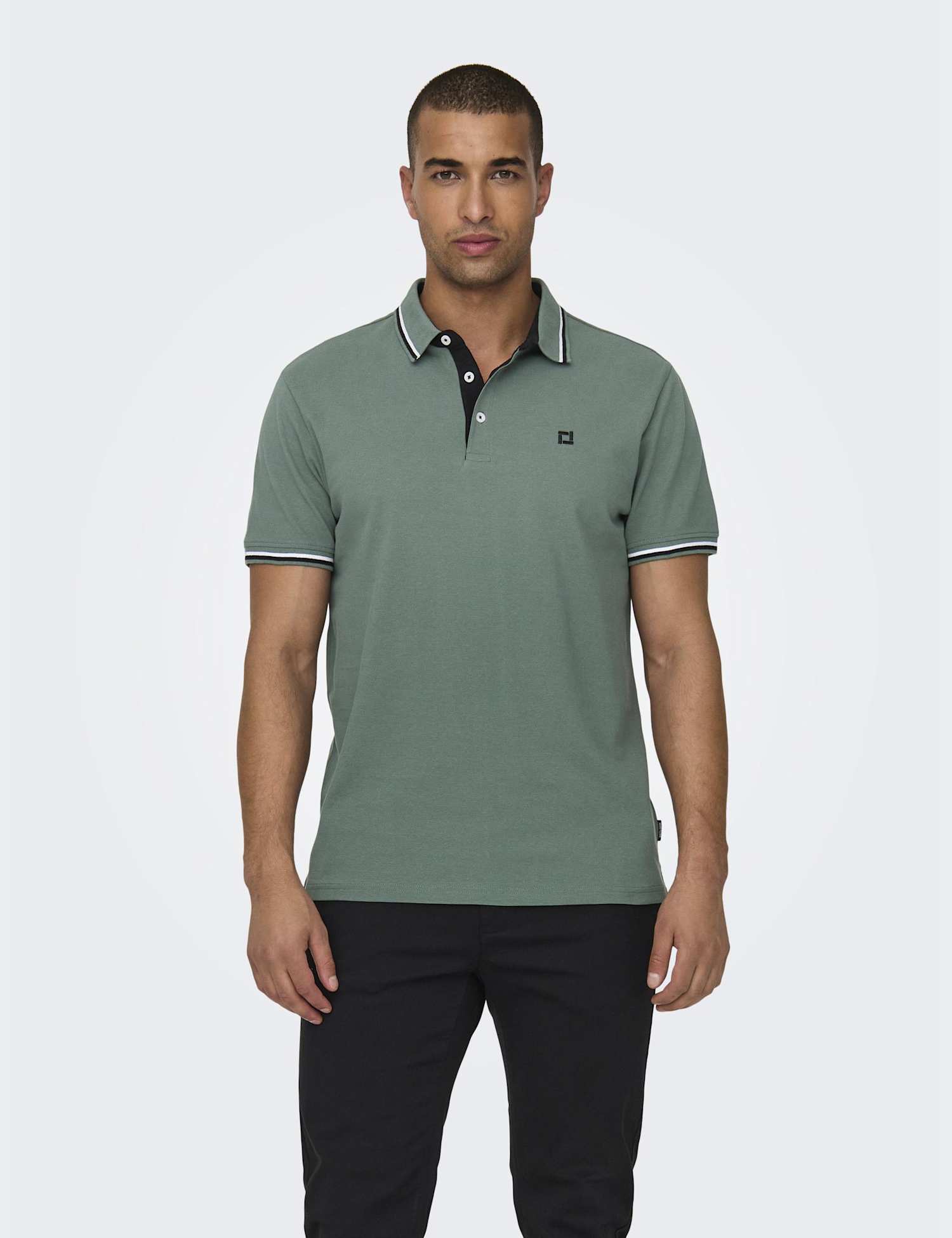 ONLY & SONS Pure Cotton Tipped Polo Shirt Green