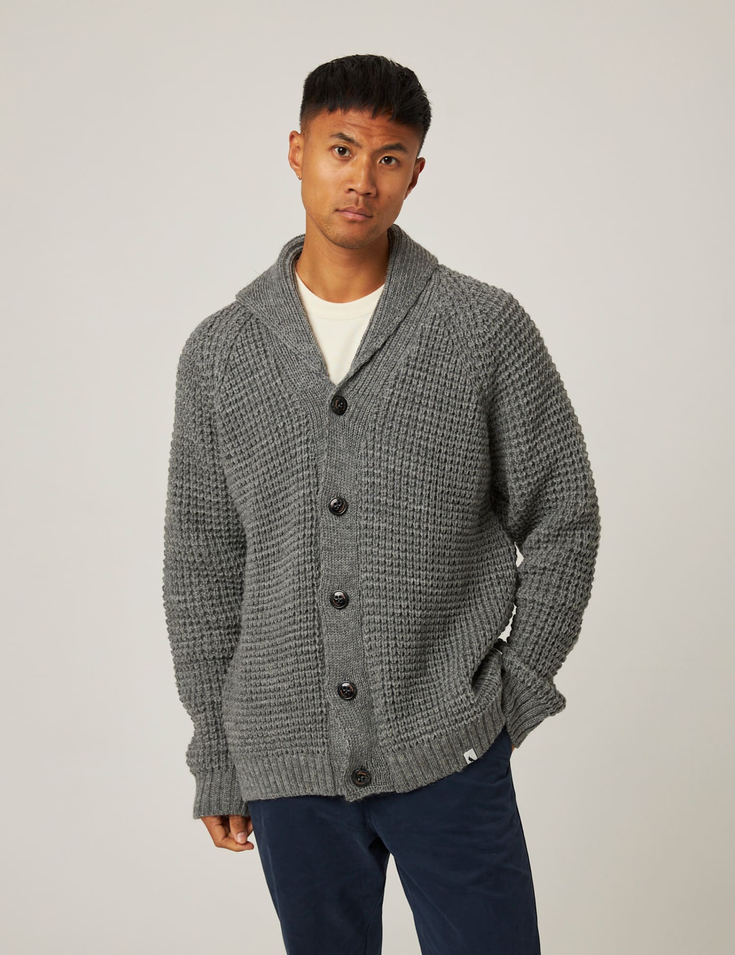 Peregrine Waffle Shawl Cardigan Dark Grey