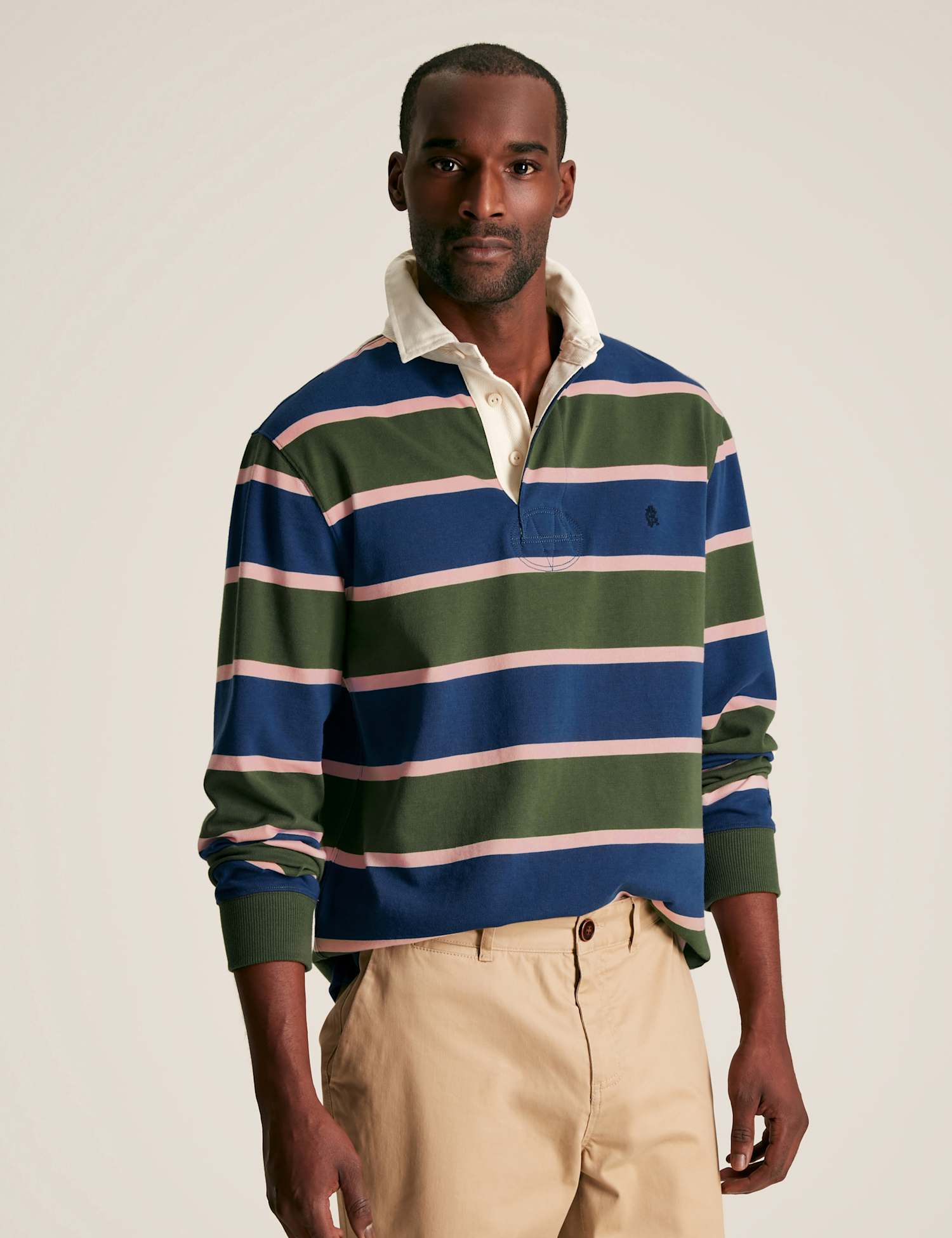 Joules Pure Cotton Striped Long Sleeve Rugby Shirt Green Mix