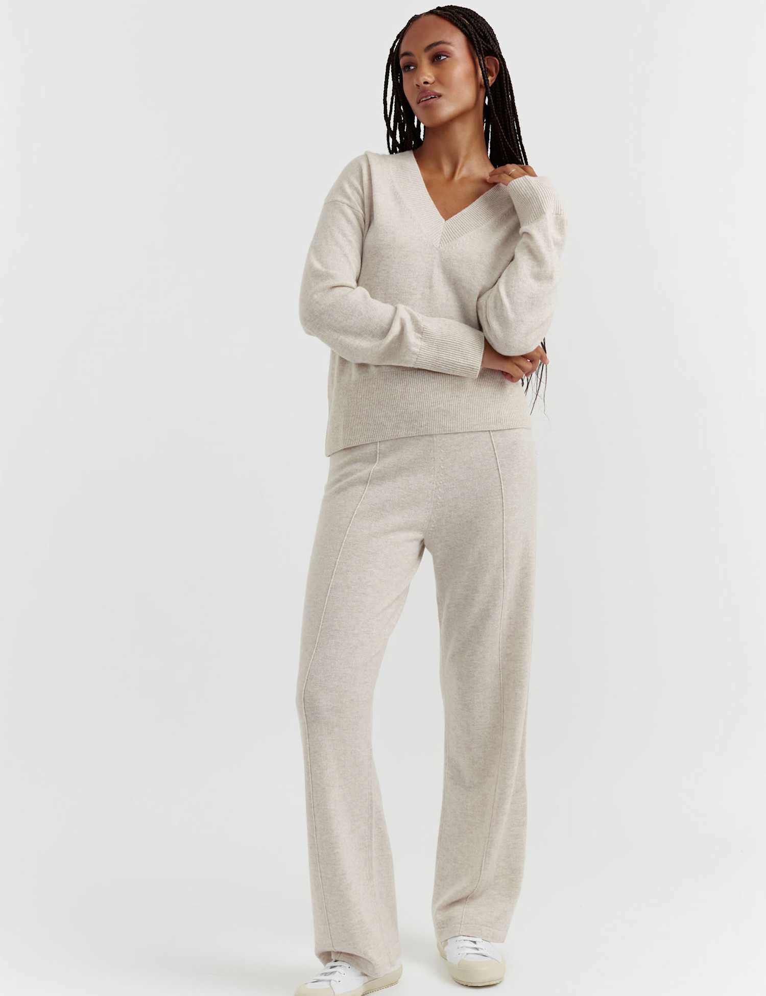 Chinti & Parker Wool Rich Wide Leg Relaxed Joggers with Cashmere Oatmeal