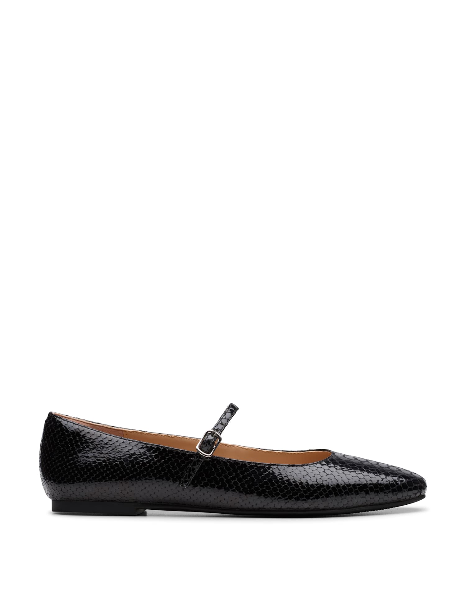 Clarks Patent Croc Buckle Mary Jane Ballet Pumps Black