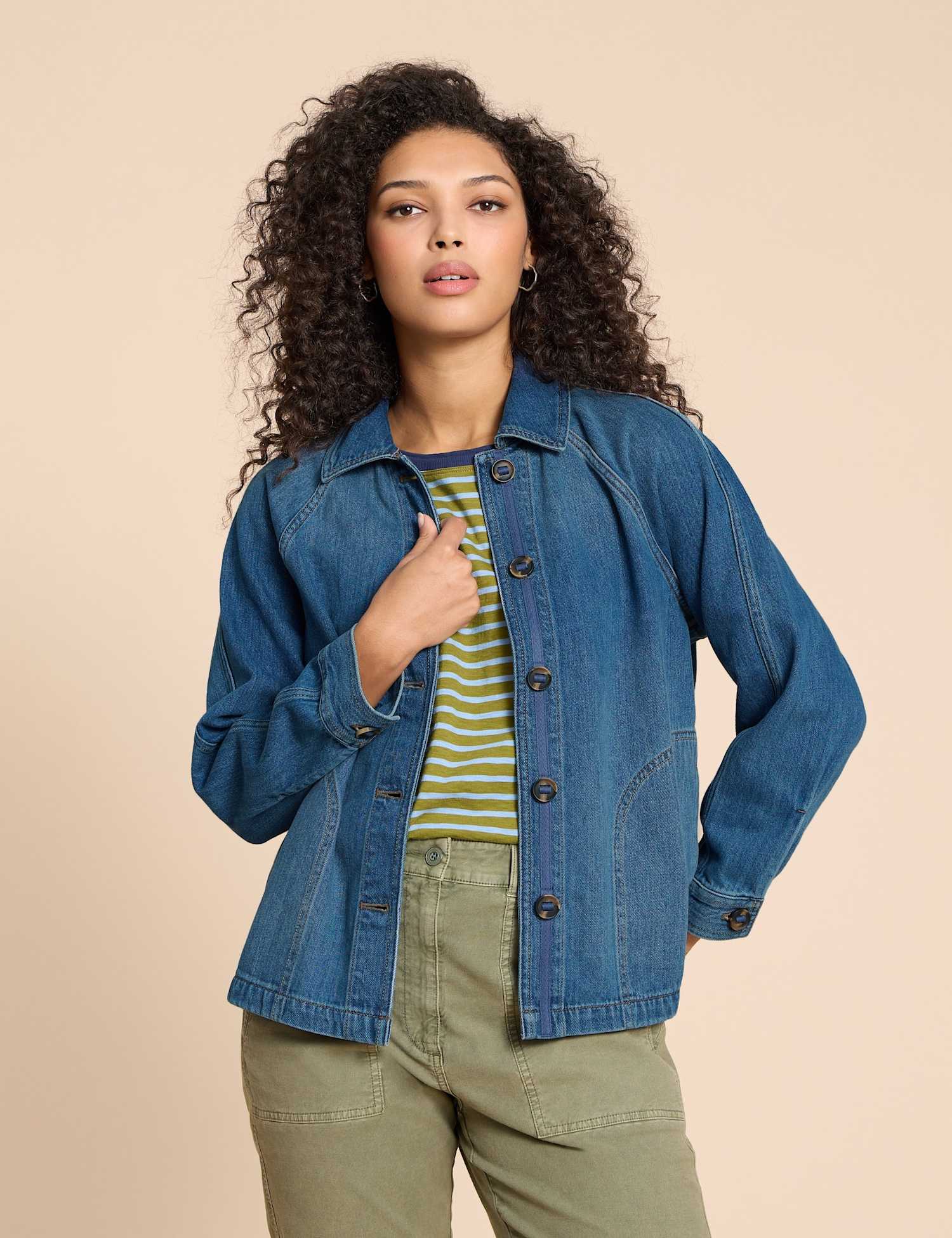 White Stuff Denim Relaxed Jacket Med Blue Denim