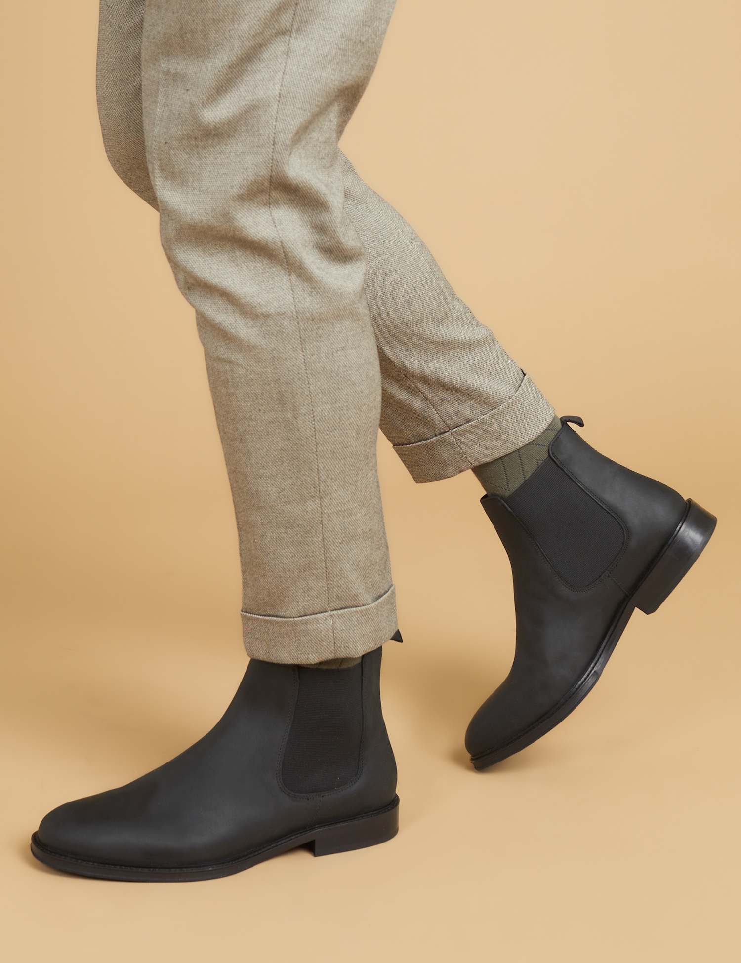 Jones Bootmaker Leather Pull On Chelsea Boots Black Nubuck