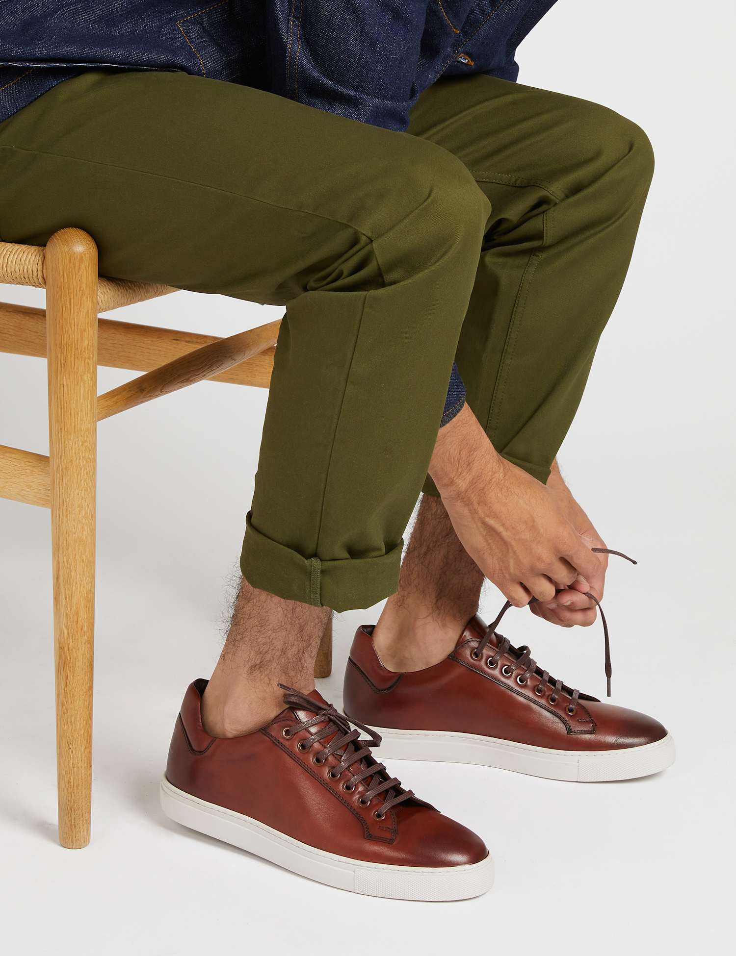 Jones Bootmaker Leather Lace-Up Trainers Cognac