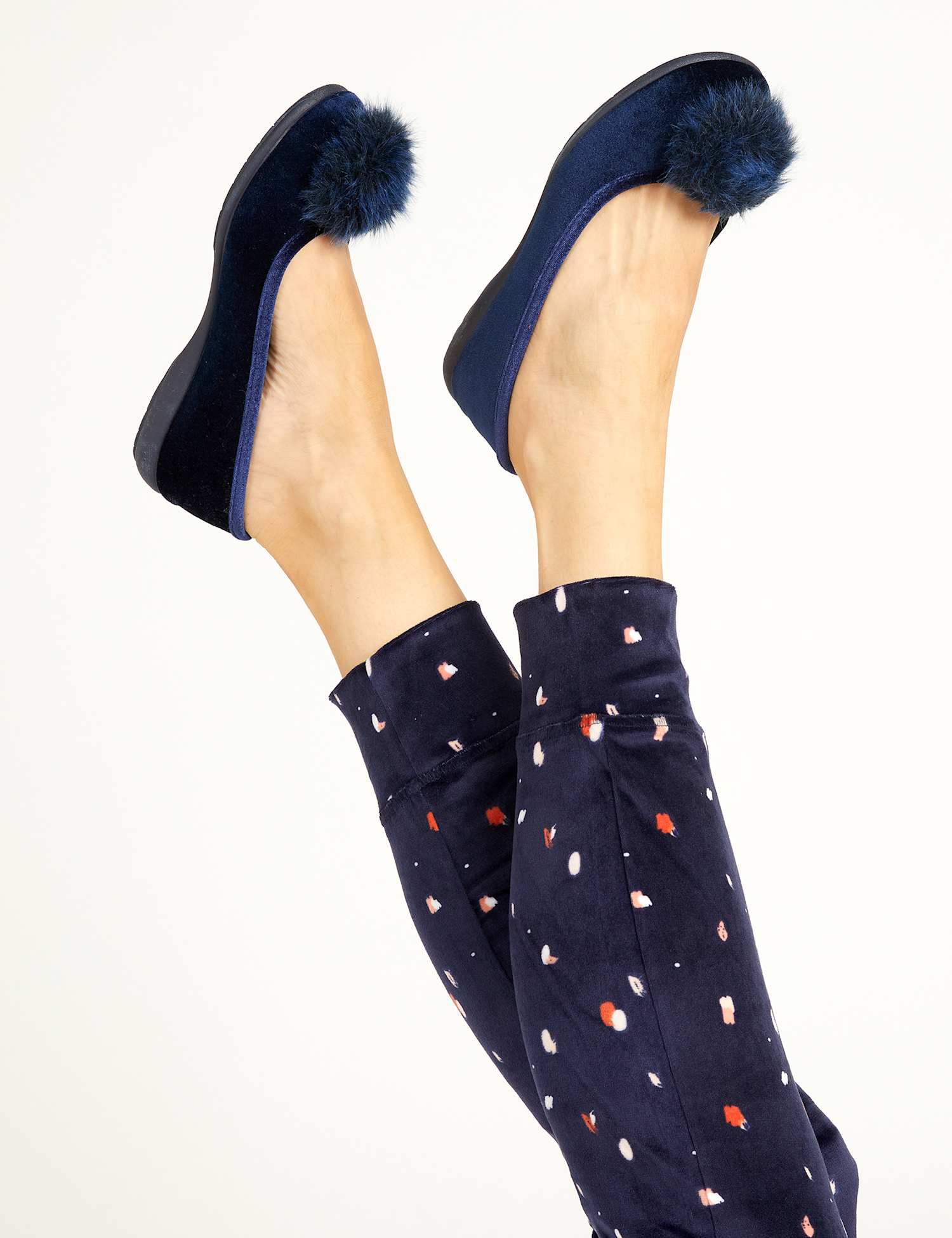 Jones Bootmaker Pom Pom Ballerina Slippers Navy