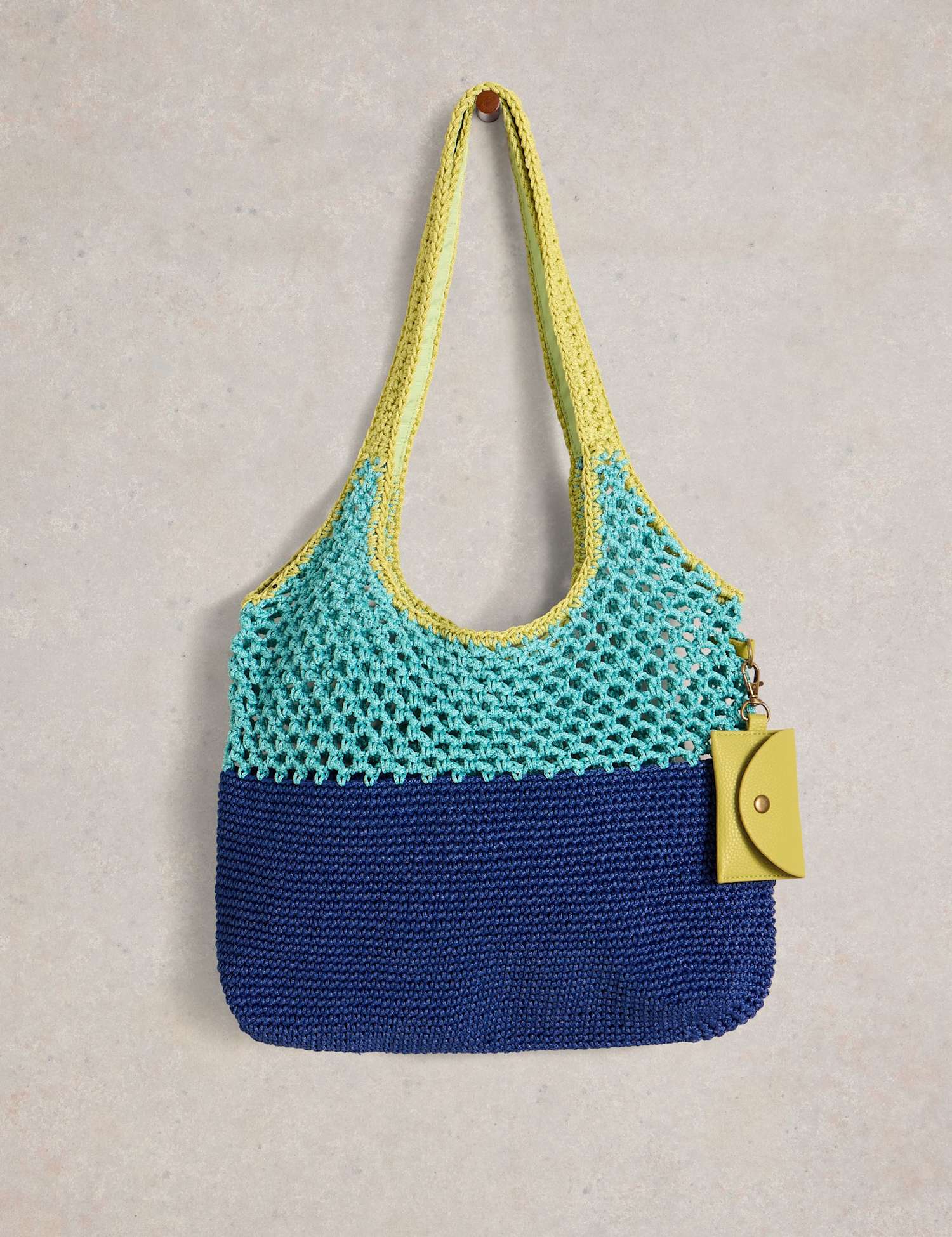 White Stuff Pure Cotton Crochet Shopper with Coin Purse Blue Mix