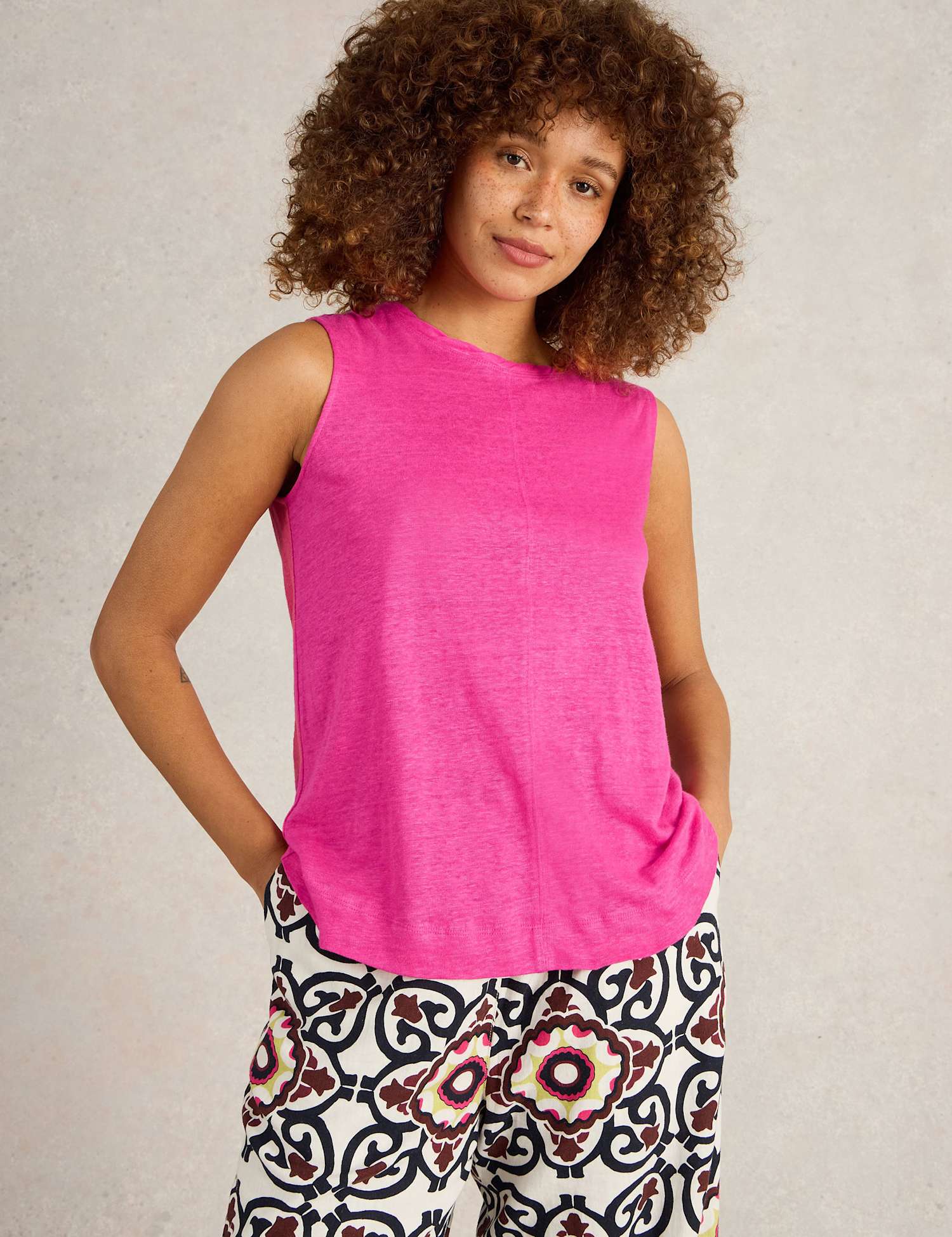 White Stuff Pure Linen Vest Pink
