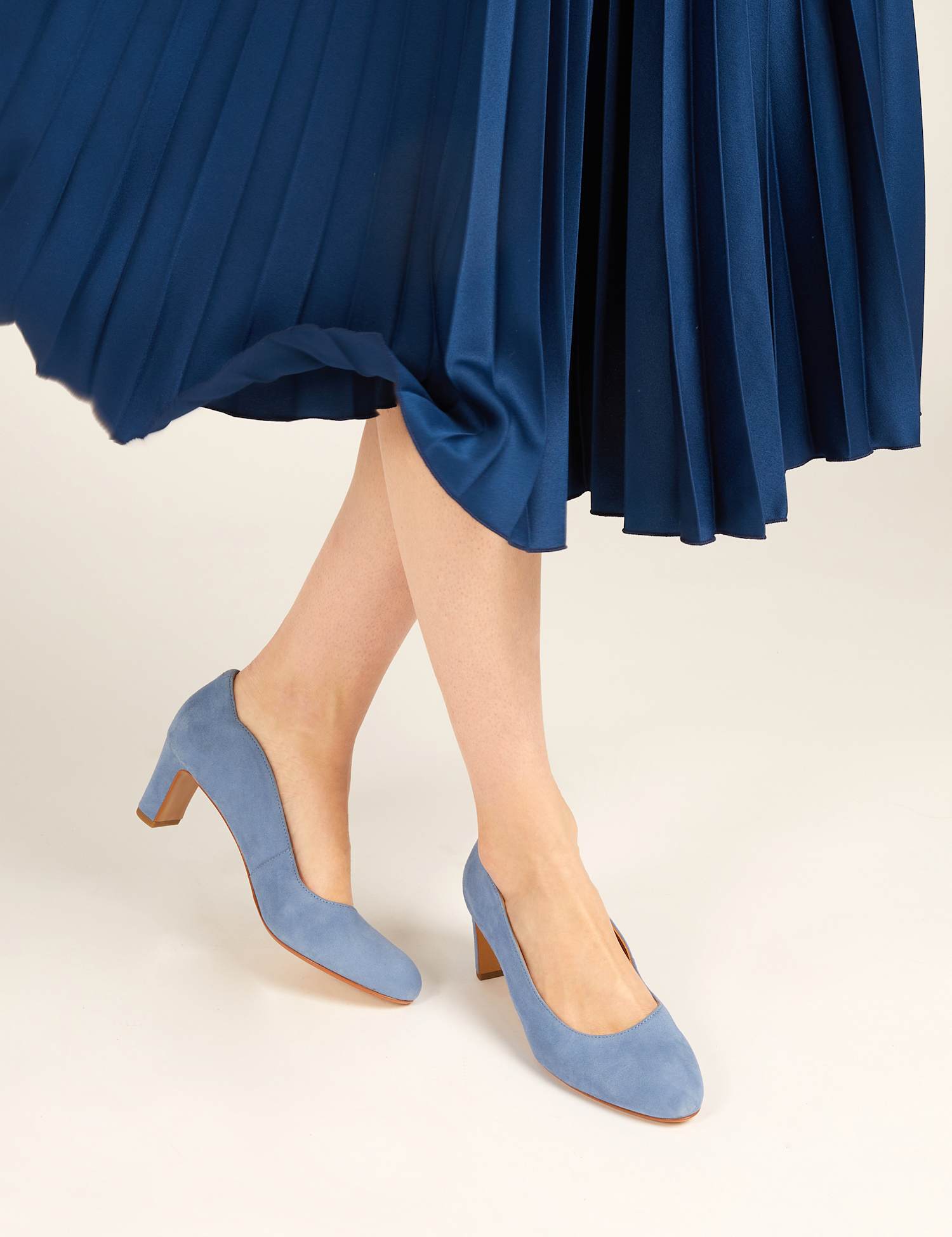 Jones Bootmaker Suede Block Heel Court Shoes Light Blue