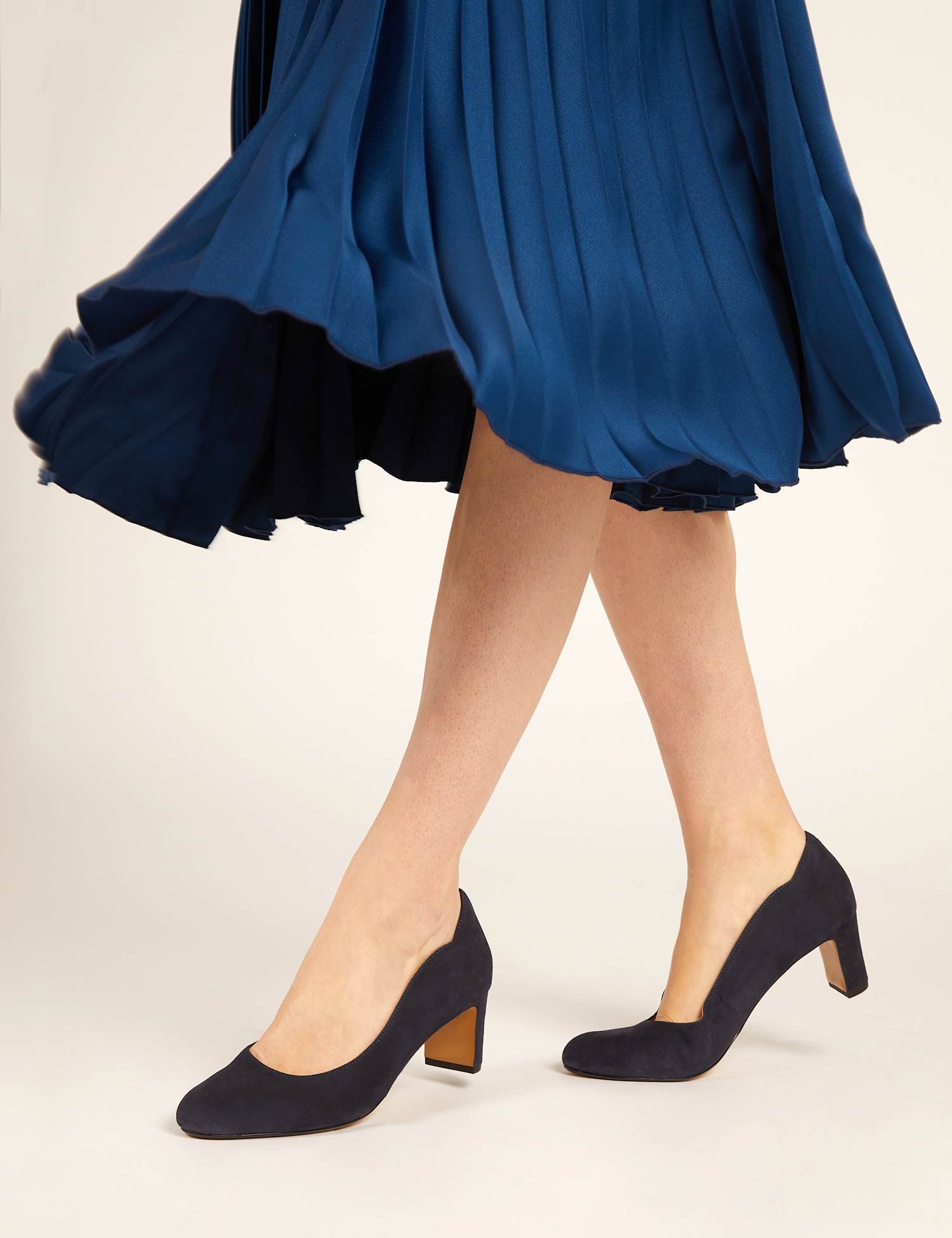 Jones Bootmaker Suede Block Heel Court Shoes Navy