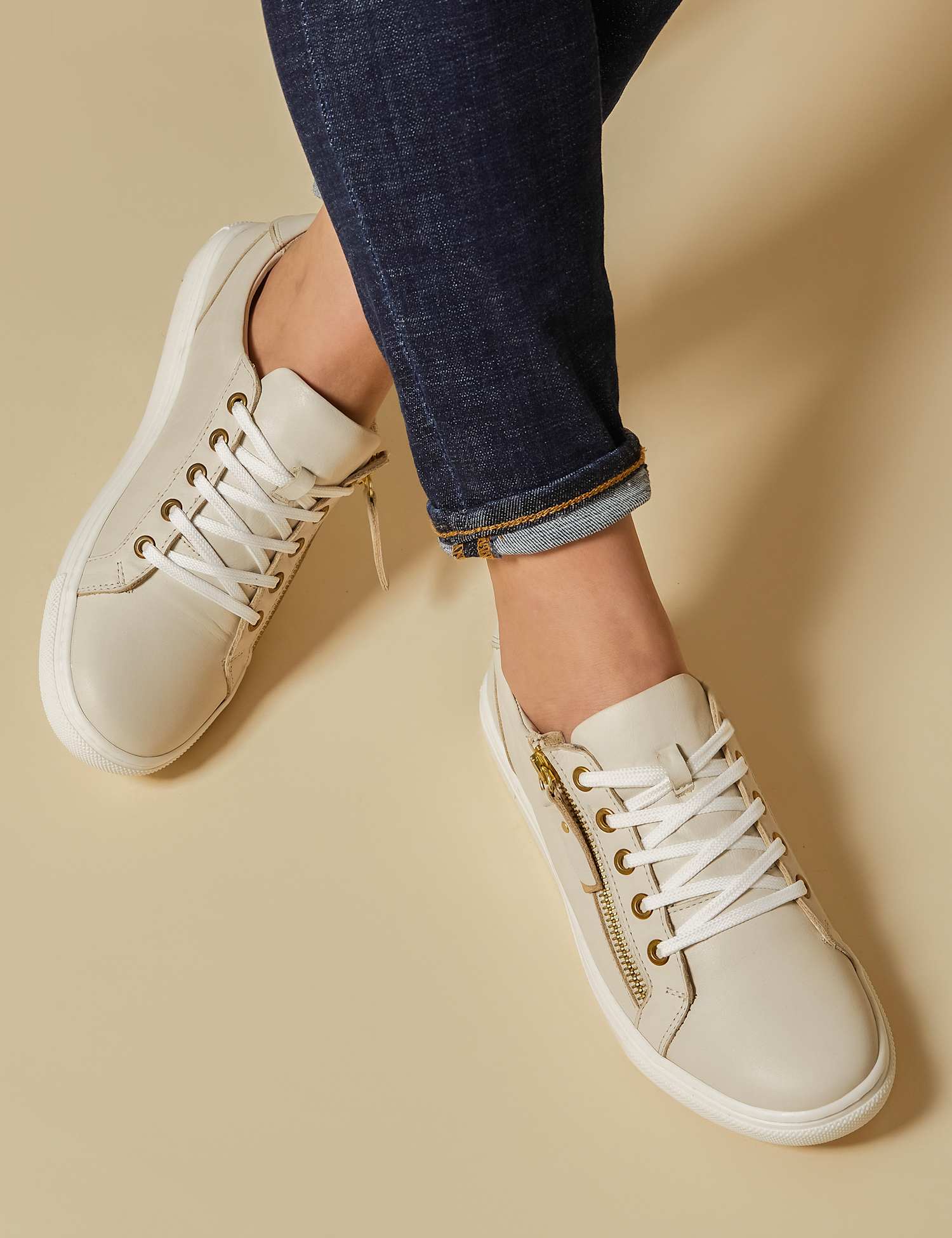 Jones Bootmaker Leather Zip Up Trainers Stone