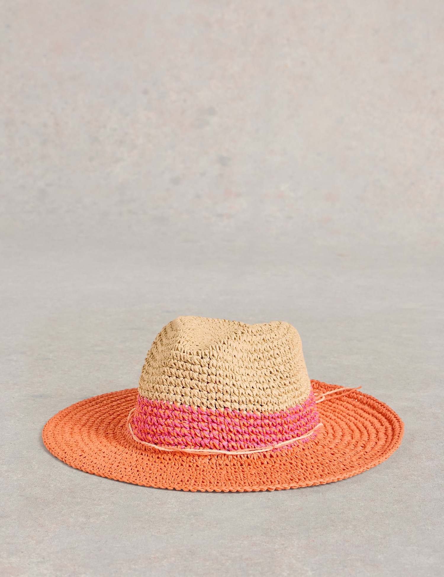 White Stuff Straw Fedora Hat Pink Mix