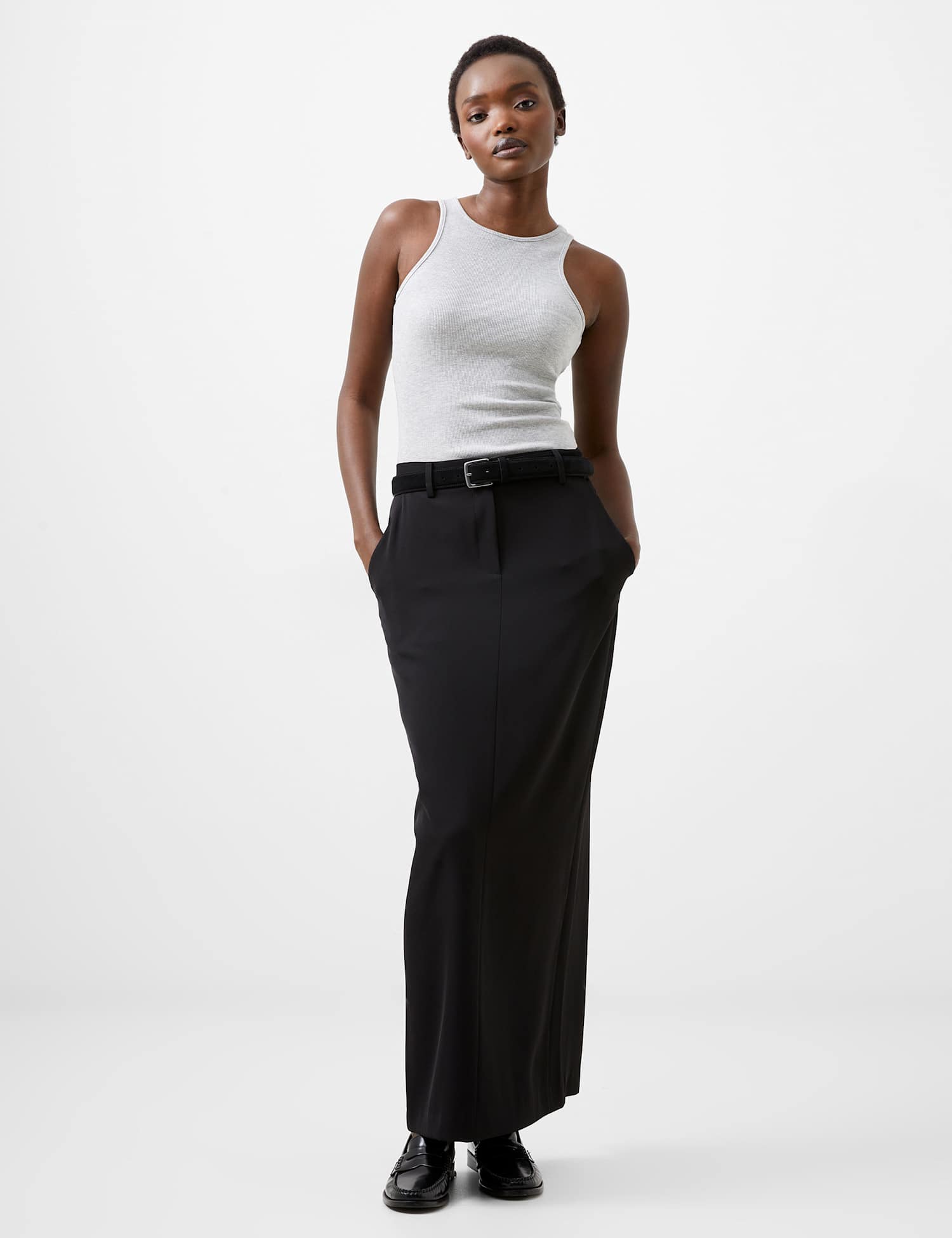 French Connection Midi Skater Skirt Black