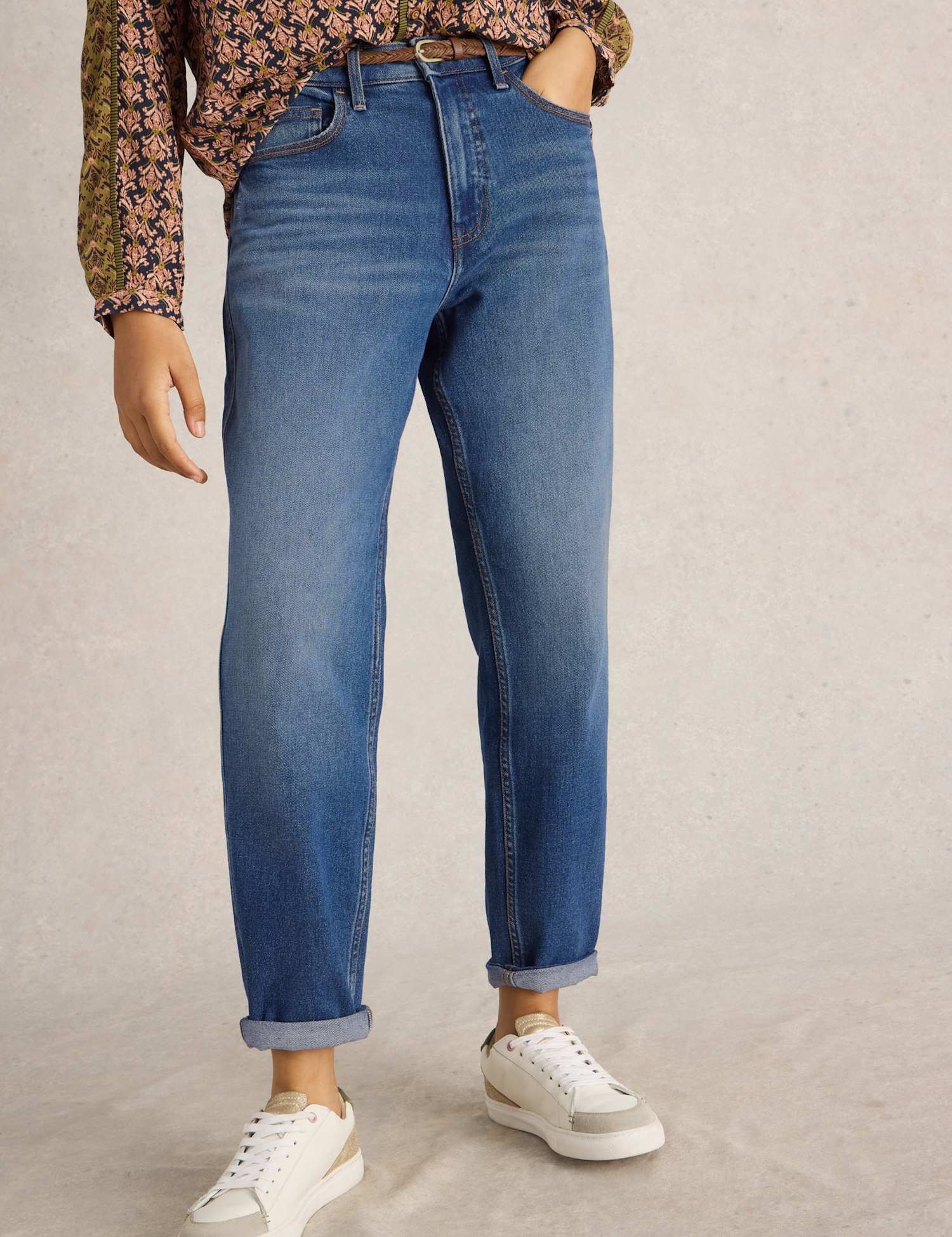 White Stuff Freya Mid Rise Straight Leg Jeans Med Blue Denim