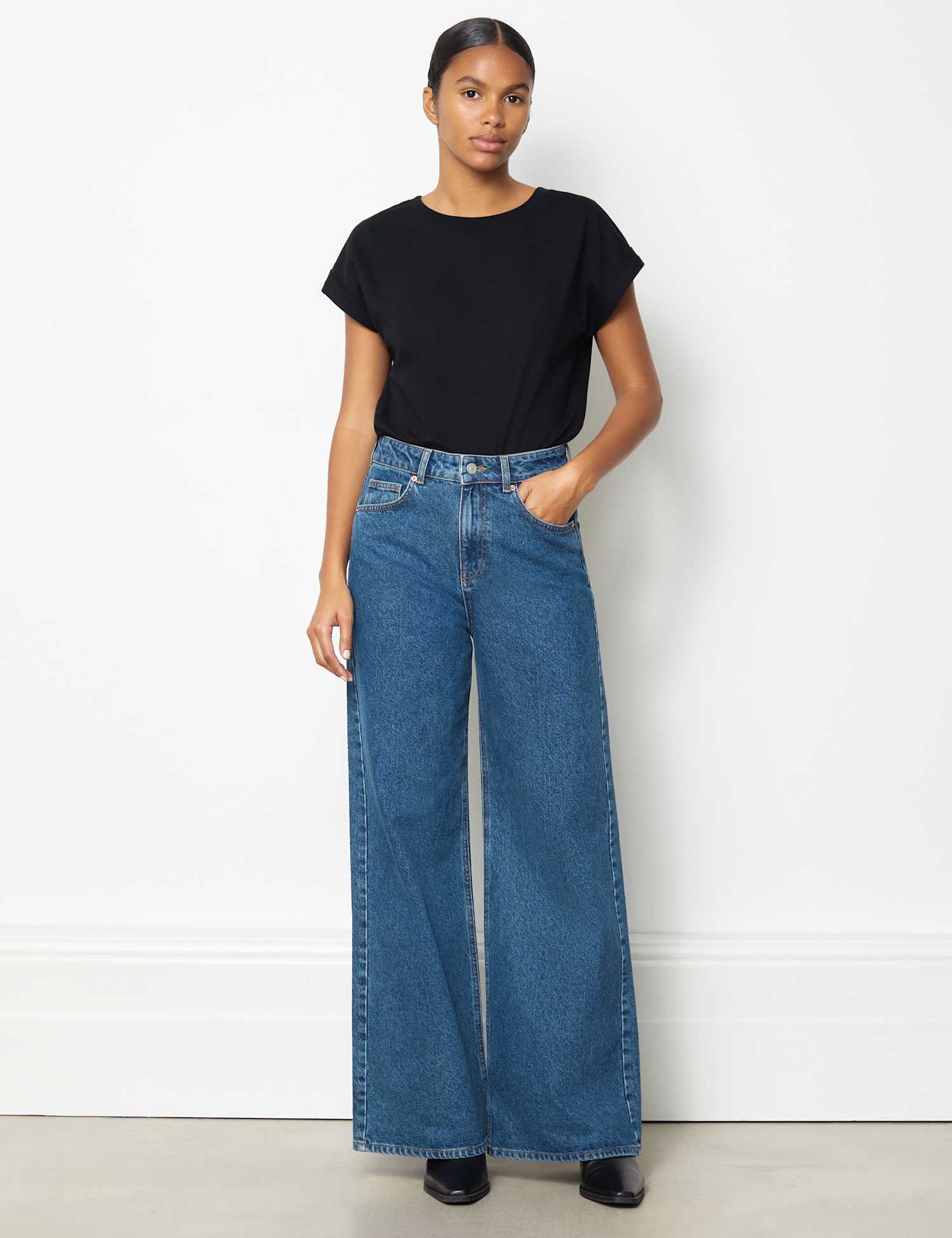 Albaray Mid Rise Wide Leg Jeans Blue Denim