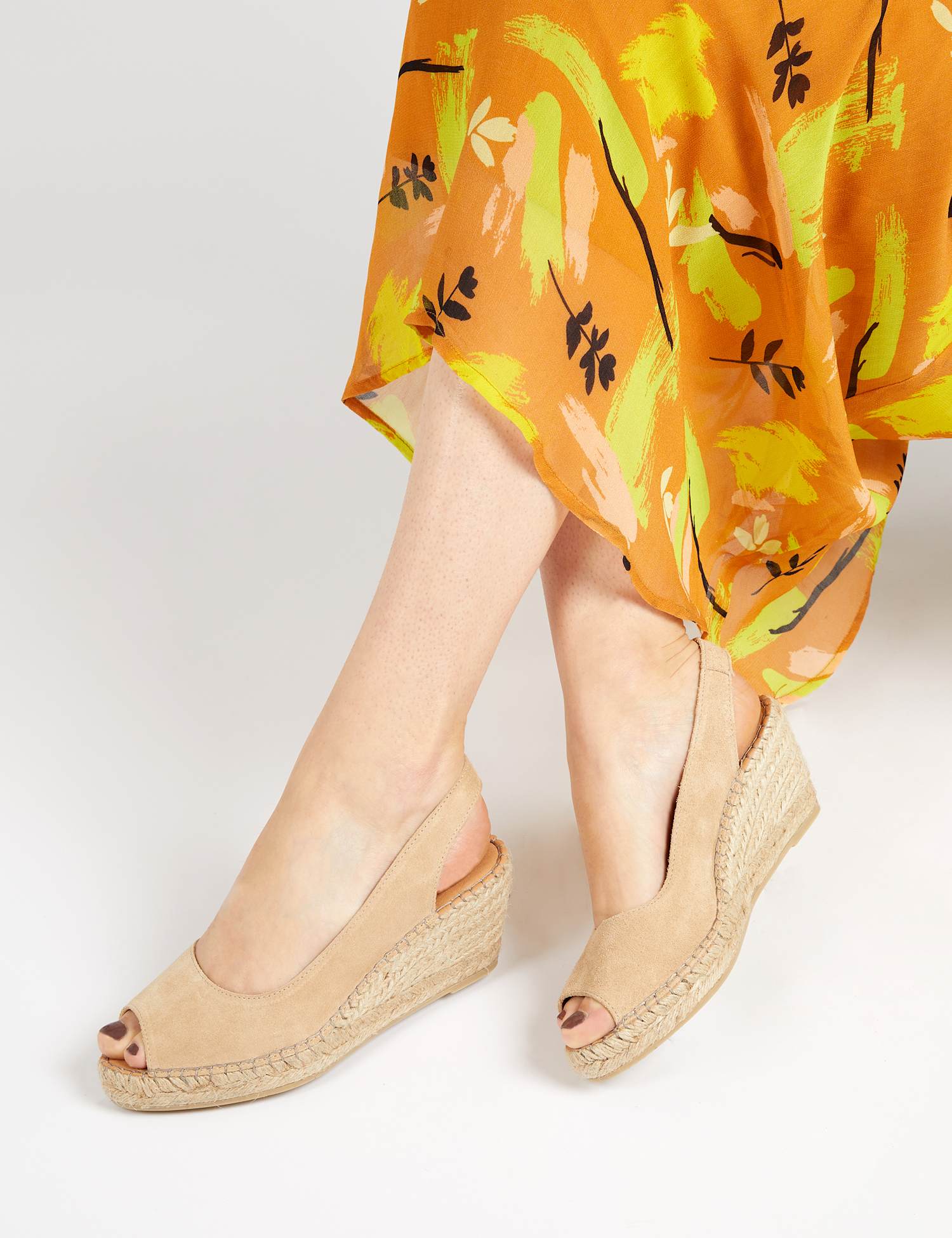 Jones Bootmaker Standard Fit Suede Wedge Open Toe Espadrilles Sand