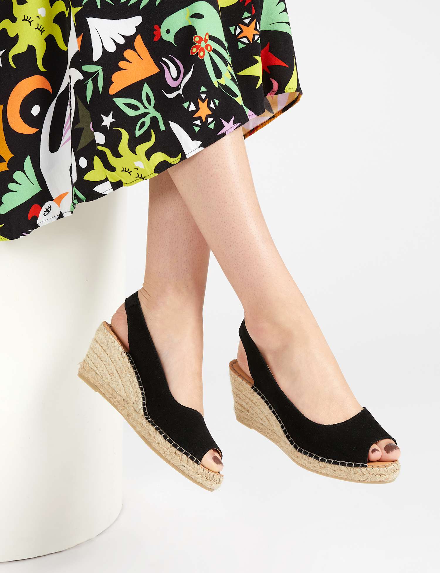 Jones Bootmaker Suede Slingback Wedge Sandals Black Mix