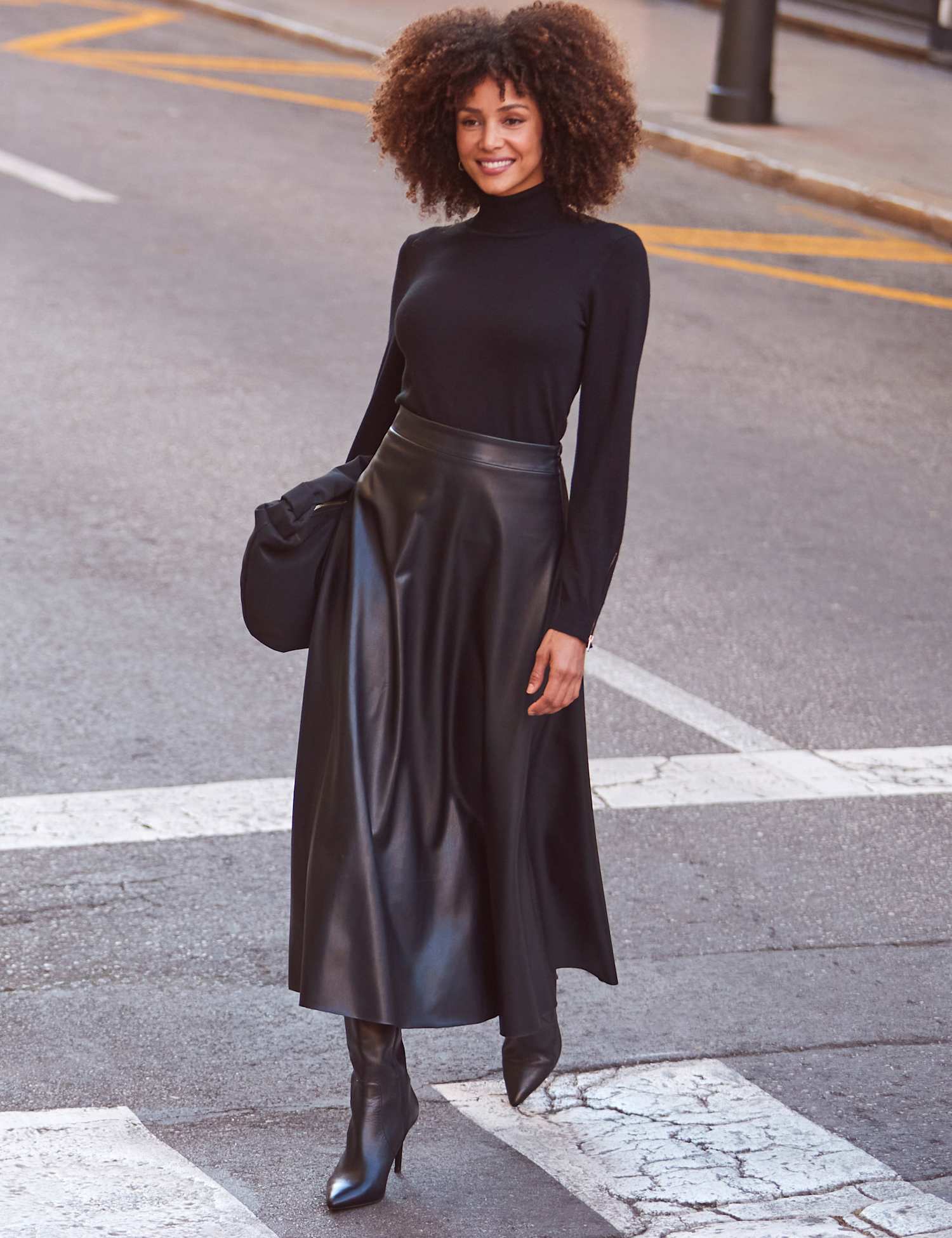 SOSANDAR Faux Leather Midaxi Skirt Black
