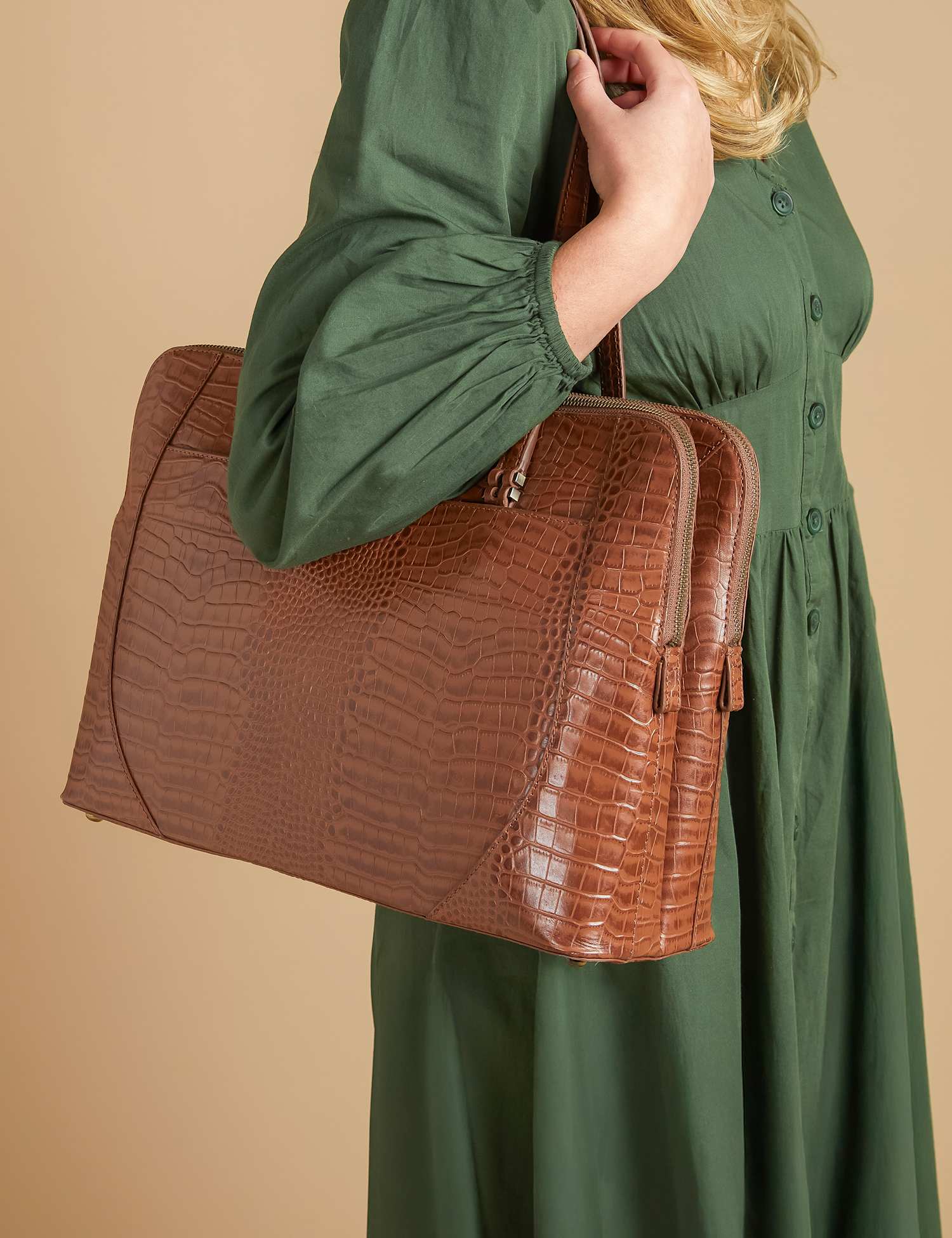 Jones Bootmaker Leather Croc Effect Tote Bag Tan