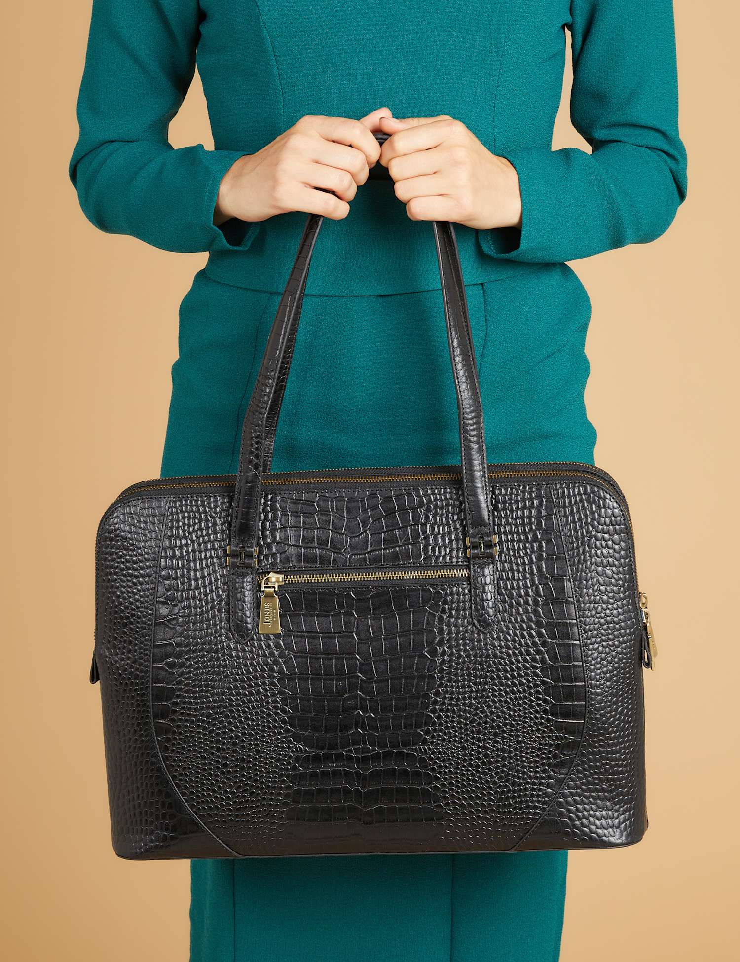 Jones Bootmaker Leather Croc Effect Tote Bag Black