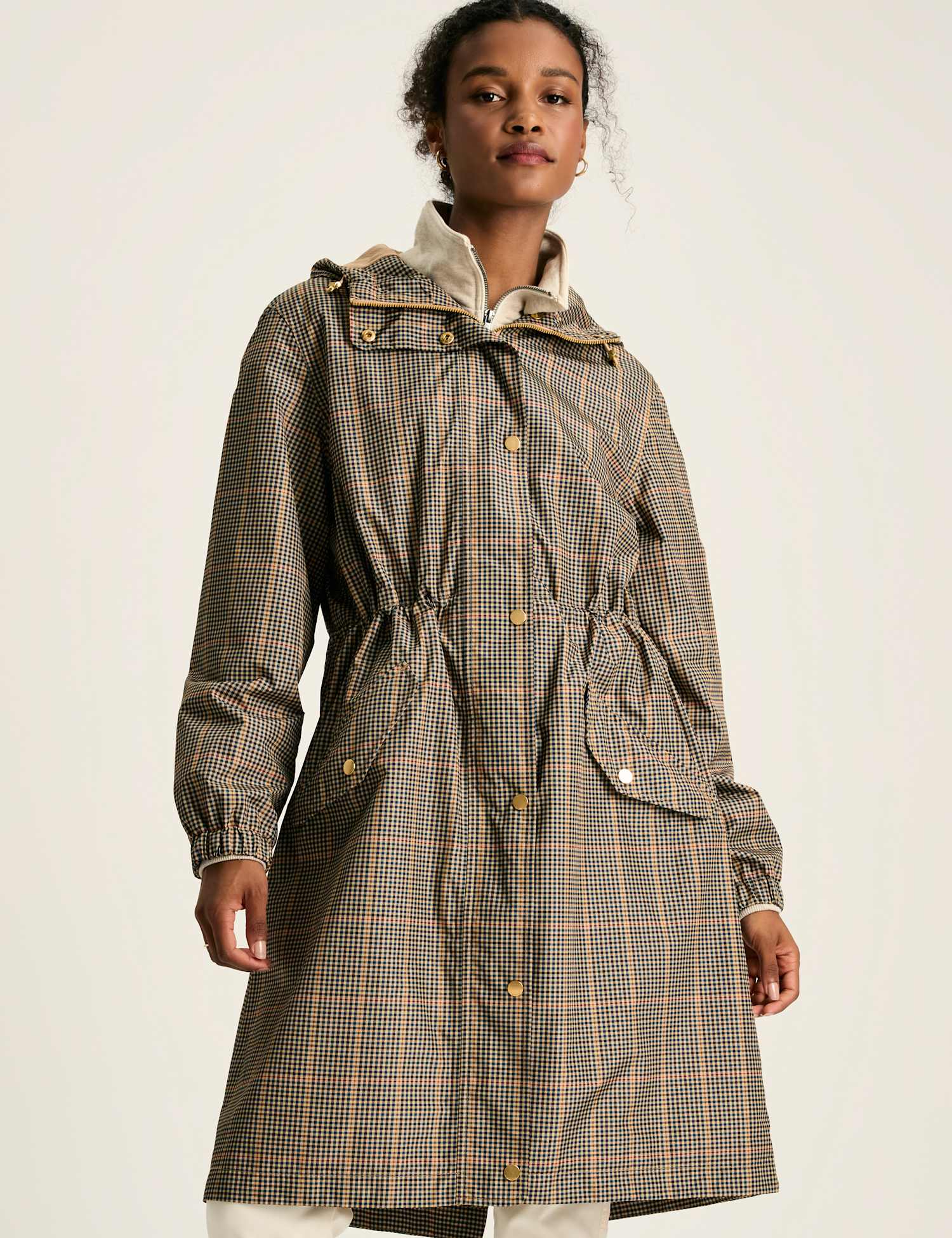Joules Waterproof Checked Lightweight Raincoat Brown Mix